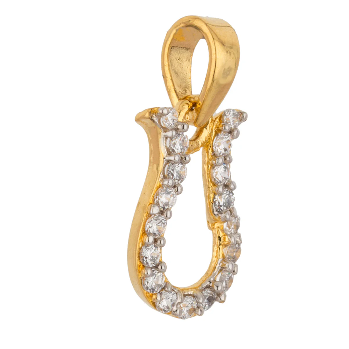 Gold Toned 'U' Alphabet Pendant With CZ Embellishments Without Chain - Image 2