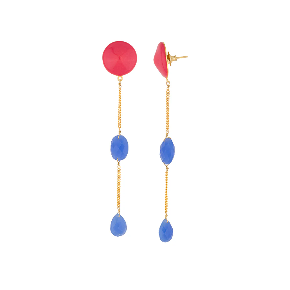 Golden Chain Danglers Featuring Blue Stone Chain Drop - Image 3