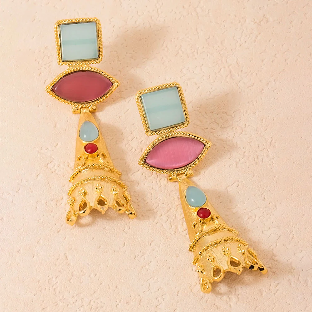 Golden Danglers Adorned With Multicolour Stones