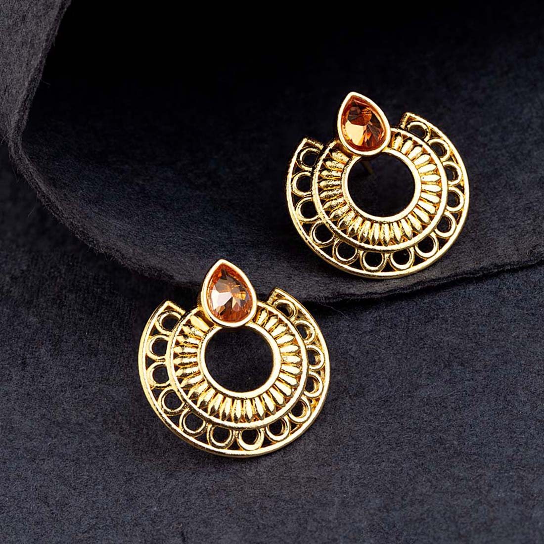 Golden Glitz Ethnic Hoop Earrings
