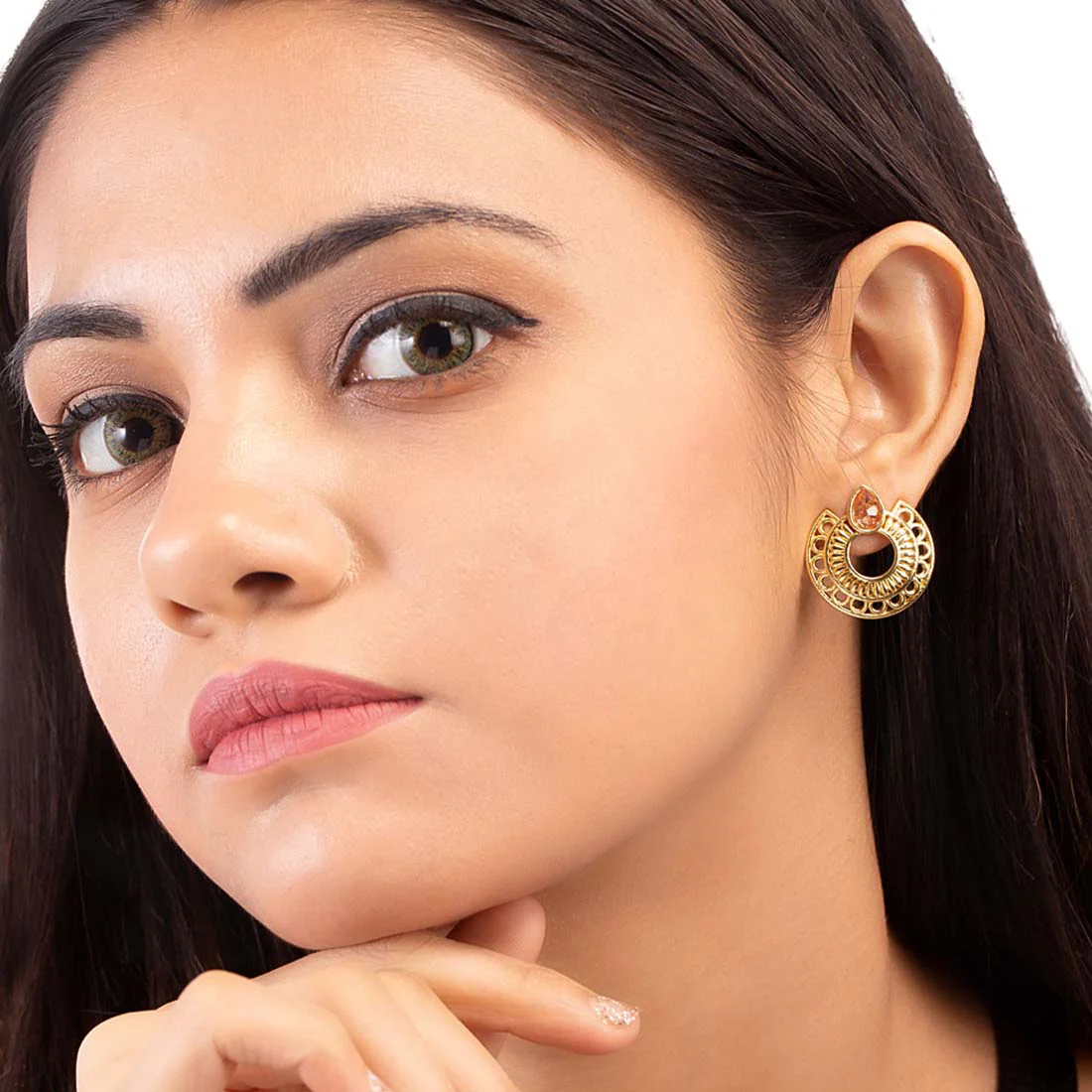 Golden Glitz Ethnic Hoop Earrings - Image 2