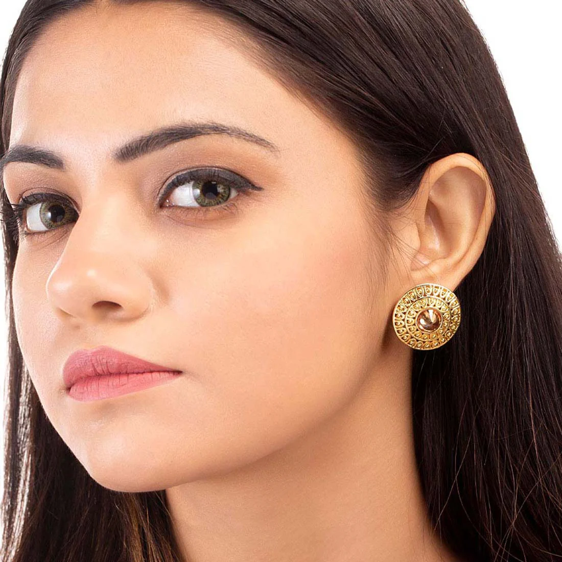 Golden Glitz Round Cut CZ Adorned Earrings - Image 2