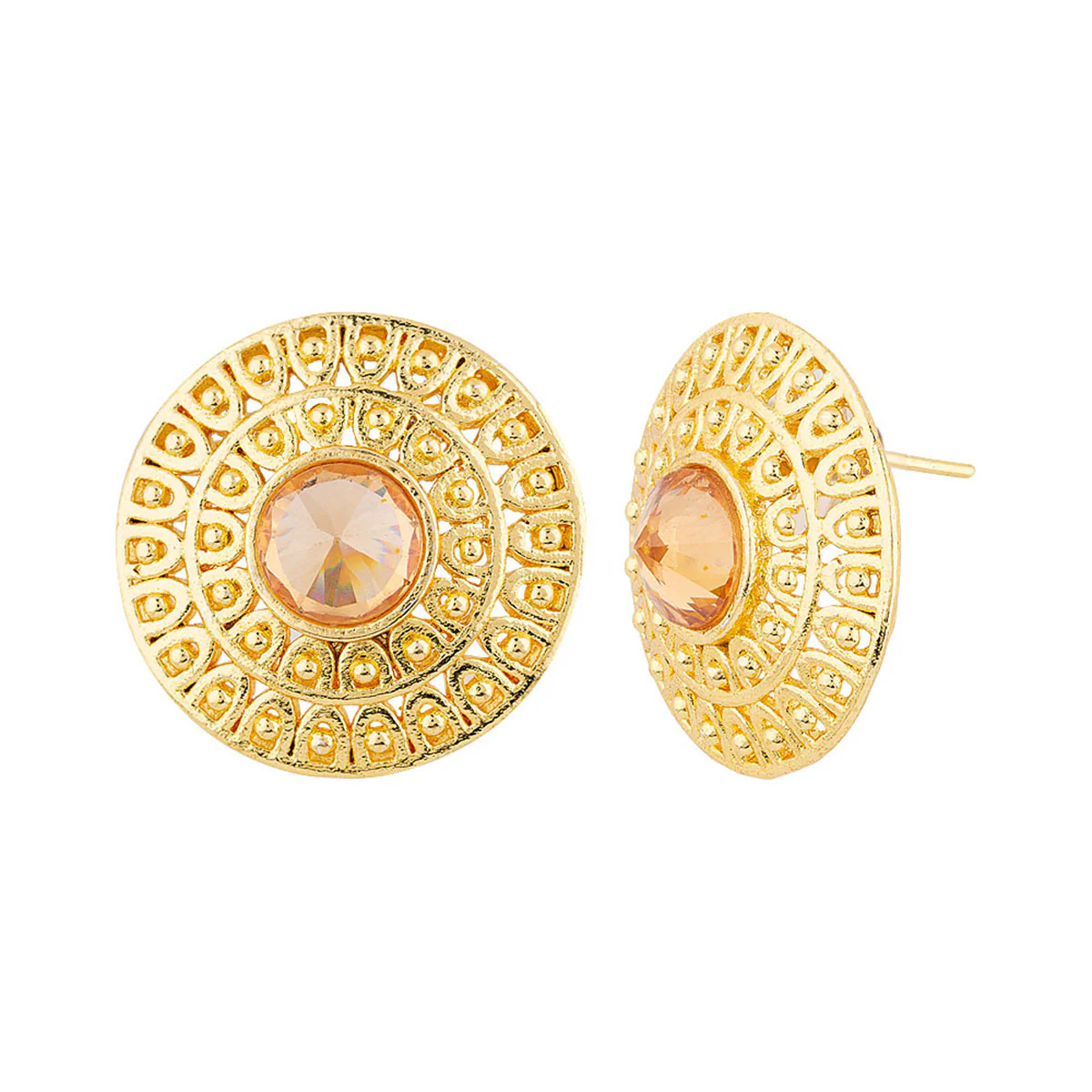 Golden Glitz Round Cut CZ Adorned Earrings - Image 5