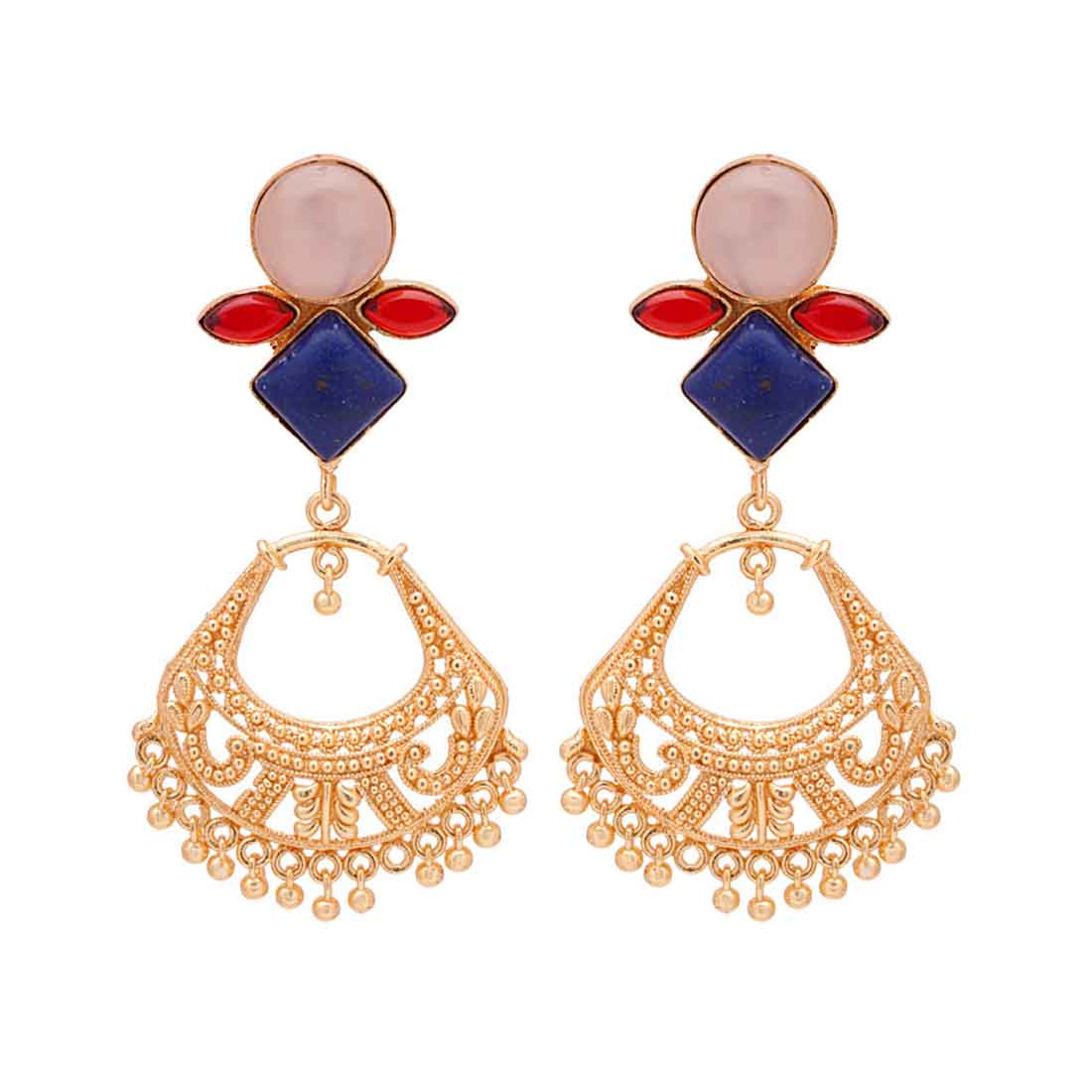 Golden Multicolor Stones Adorned Dangler Earrings
