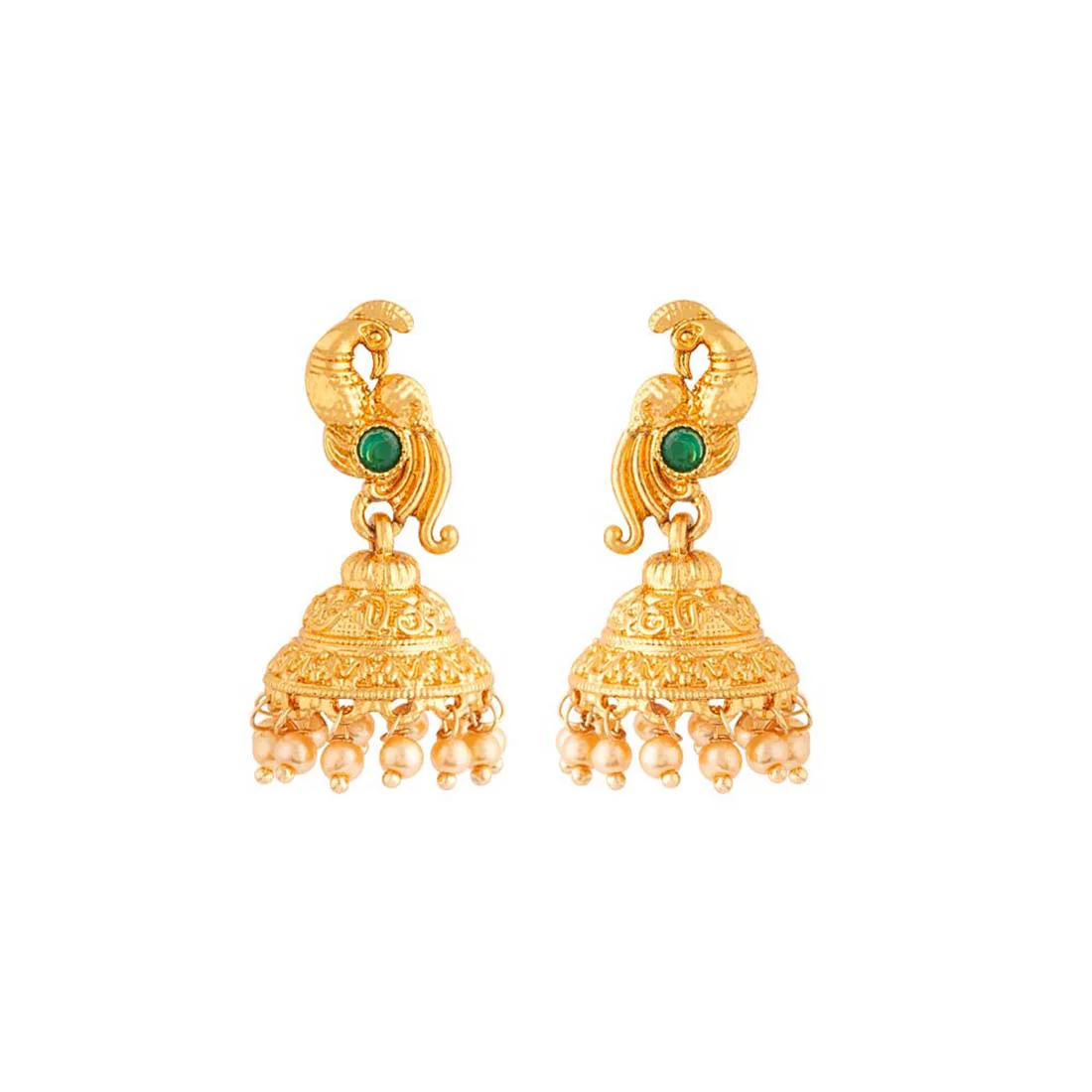 Golden Reprise Brass Jhumka Earrings - Image 3