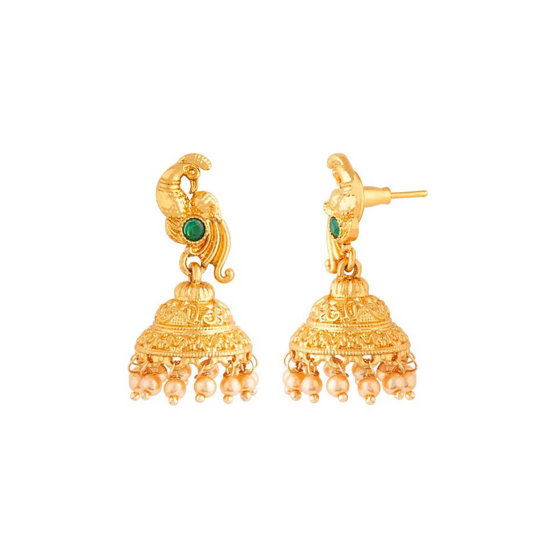 Golden Reprise Brass Jhumka Earrings - Image 4