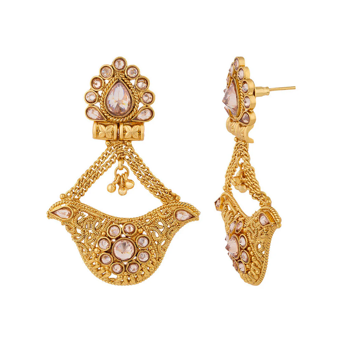 Golden Reprise Drop Cut Pattern Earrings - Image 4