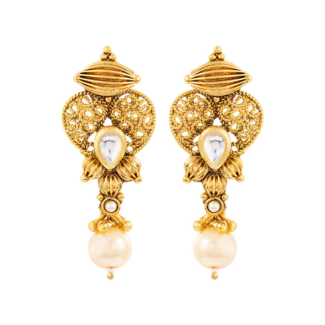Golden Reprise Faux Pearls Earrings - Image 3