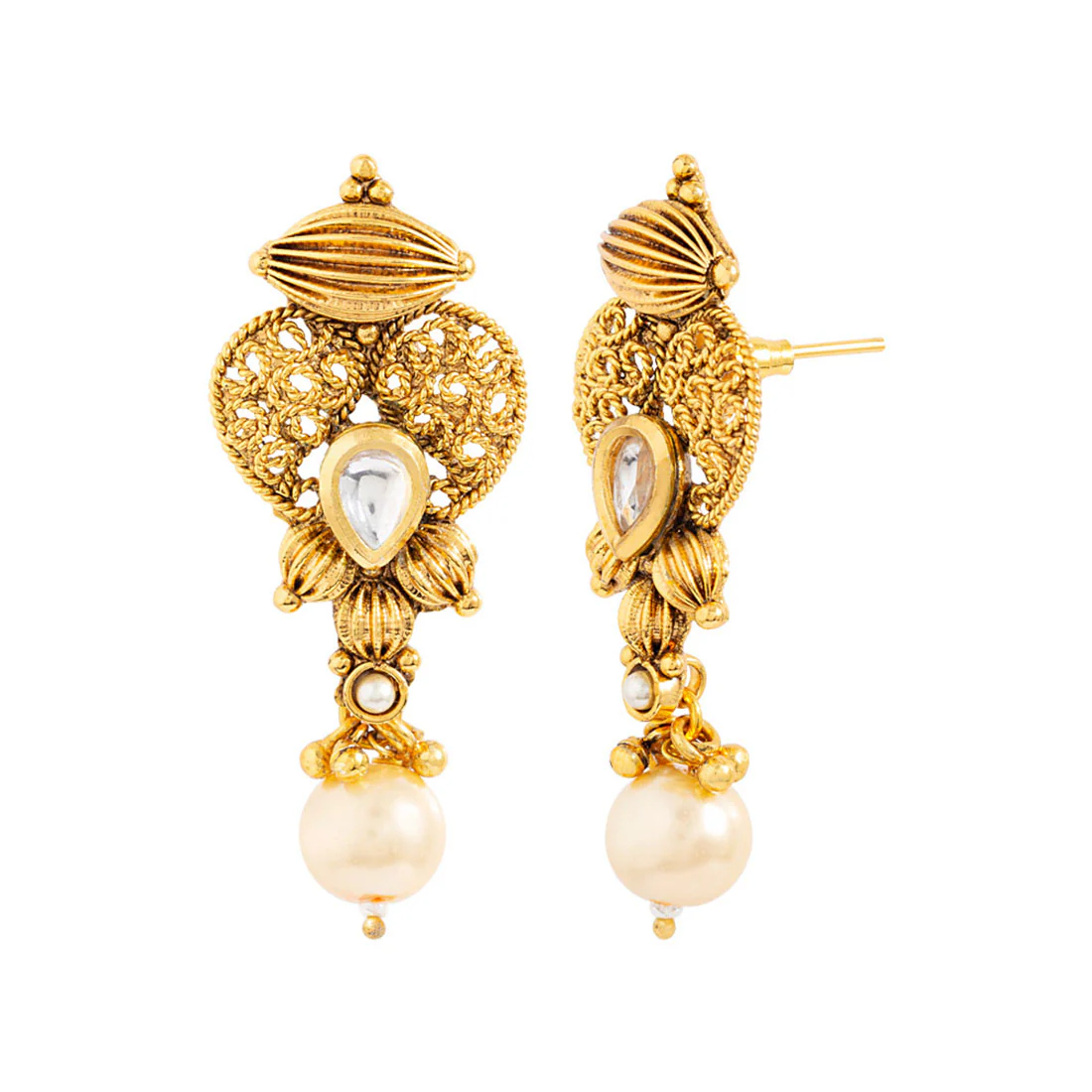 Golden Reprise Faux Pearls Earrings - Image 4