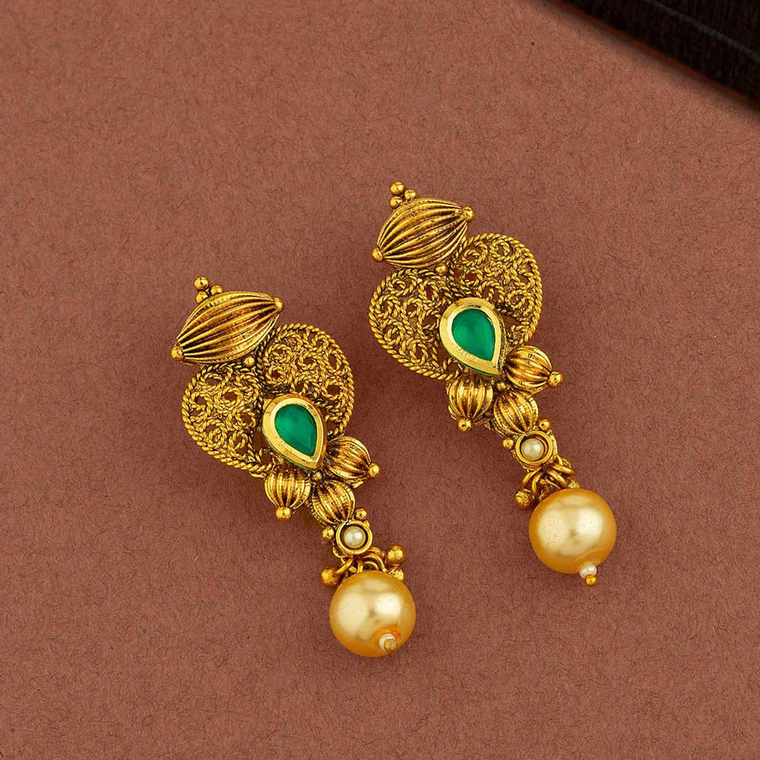 Golden Reprise Gems and Pearls Earrings