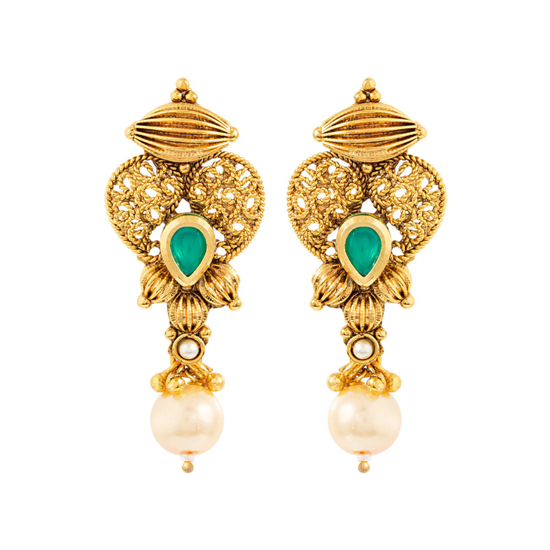 Golden Reprise Gems and Pearls Earrings - Image 3