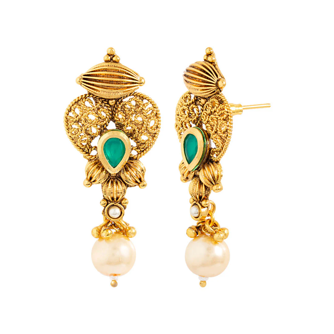 Golden Reprise Gems and Pearls Earrings - Image 4