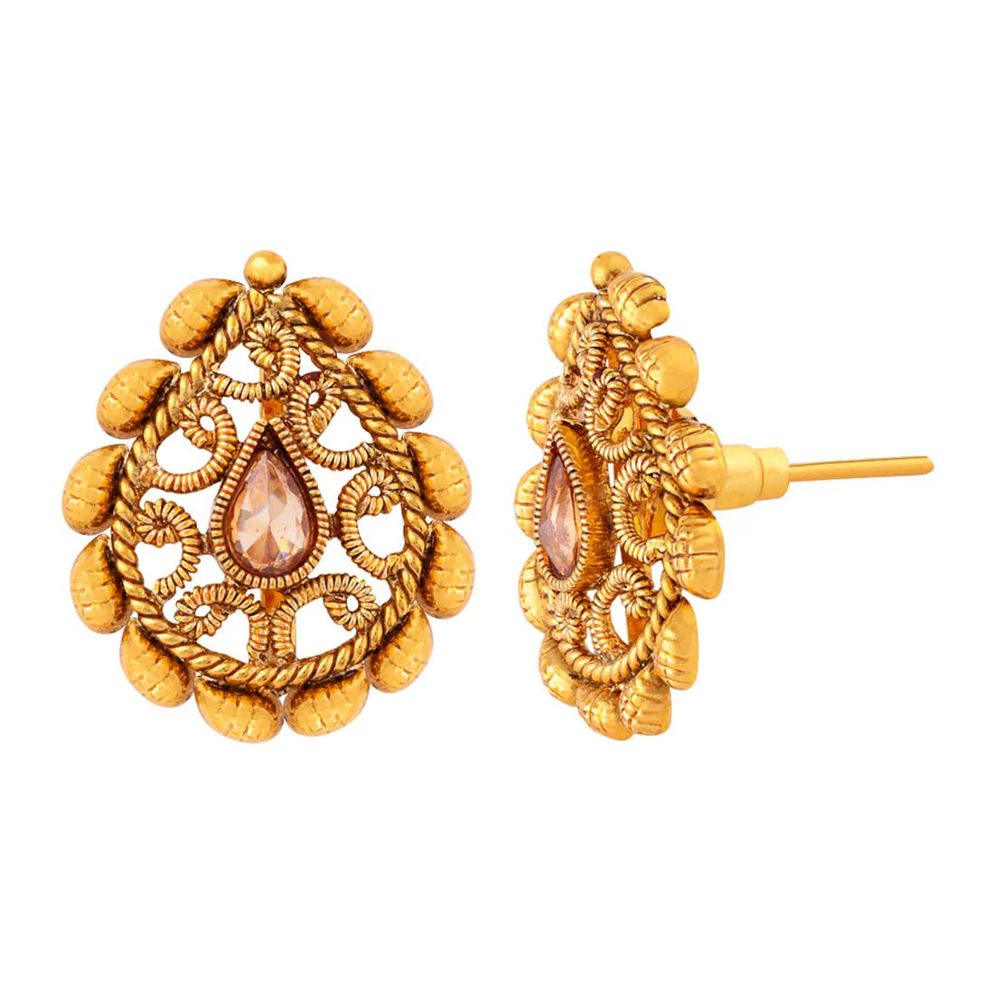 Golden Reprise Gemstones Embellished Earrings - Image 4
