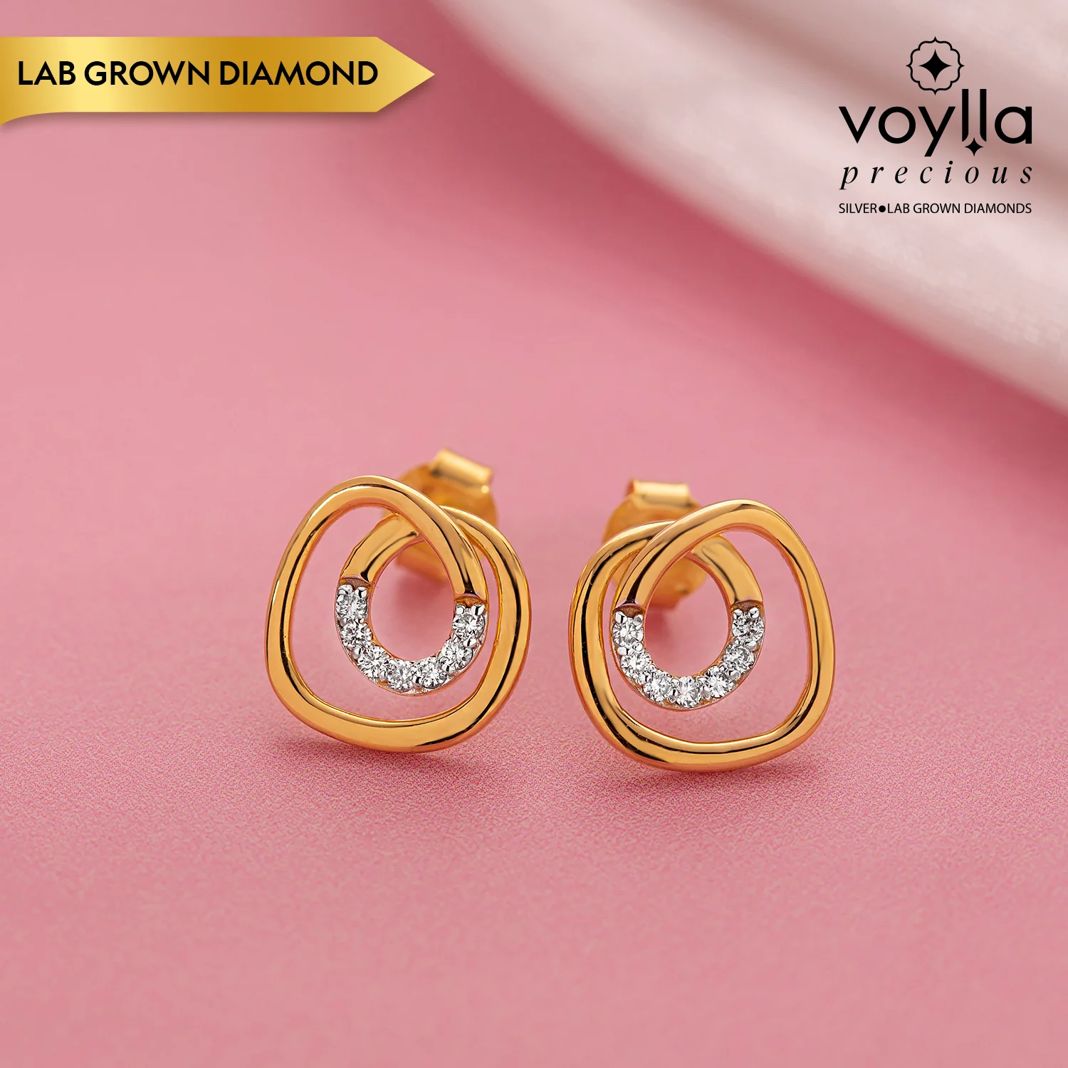 Golden Swirl Lab-Grown Diamond Stud Earrings