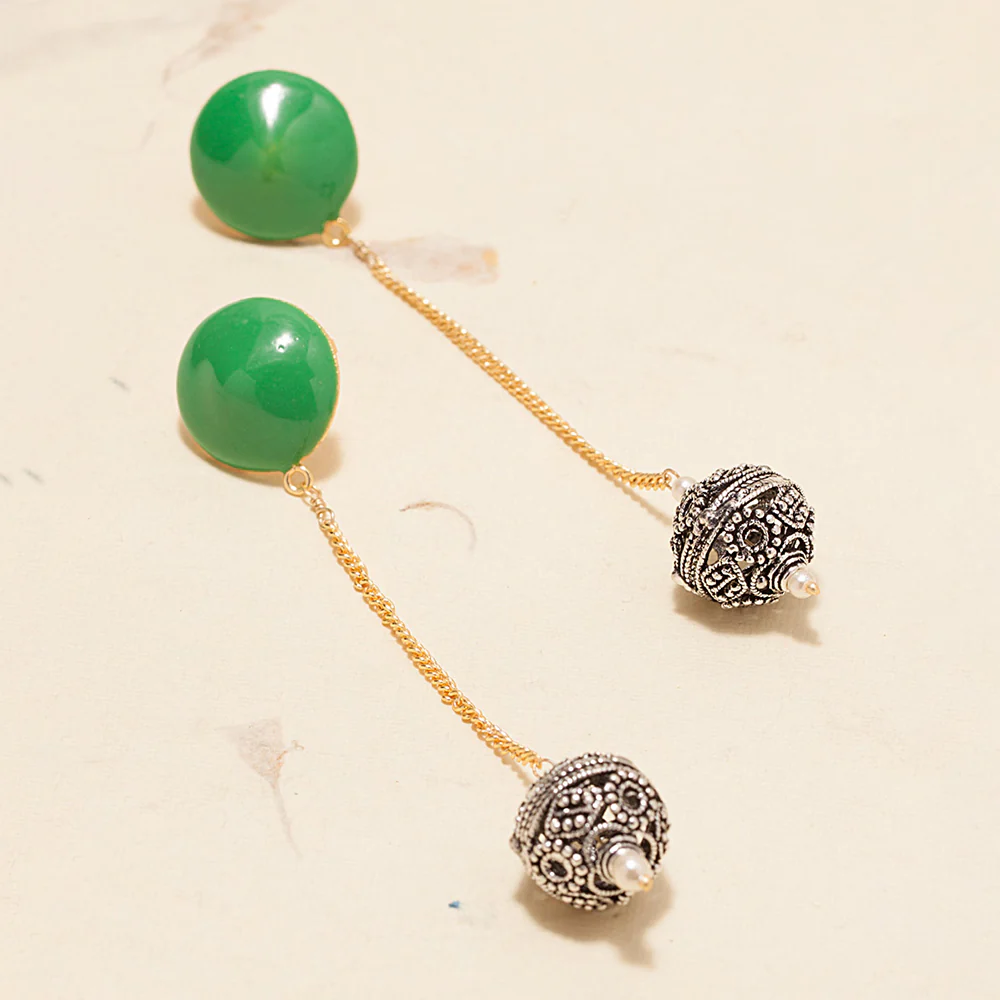 Gorgeous Green and Oxidised Silver Dangler Earrings