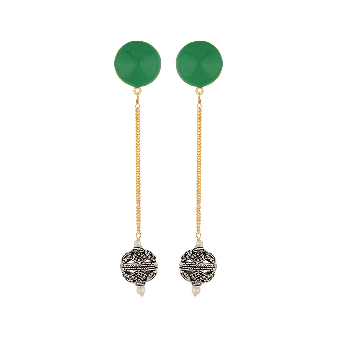 Gorgeous Green and Oxidised Silver Dangler Earrings - Image 2