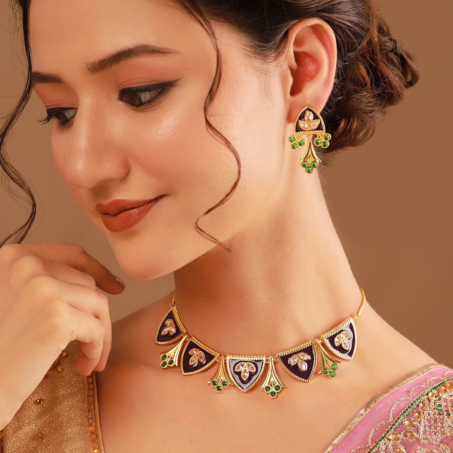 Gota Patti Jamuni Panna Haar Necklace Set