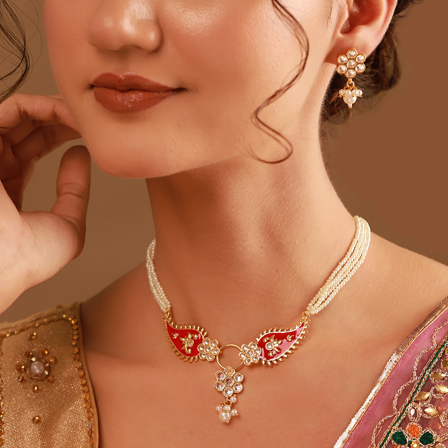 Gota Patti Phoolmoti Haar Necklace  Set