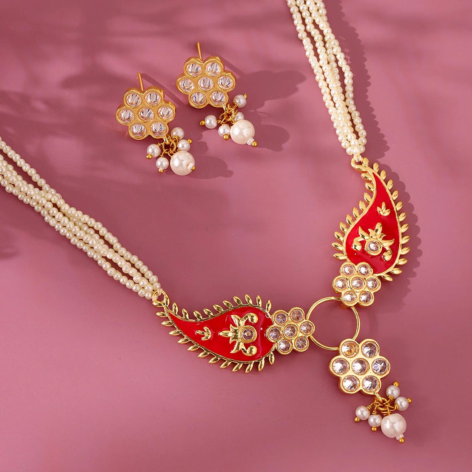 Gota Patti Phoolmoti Haar Necklace  Set - Image 2