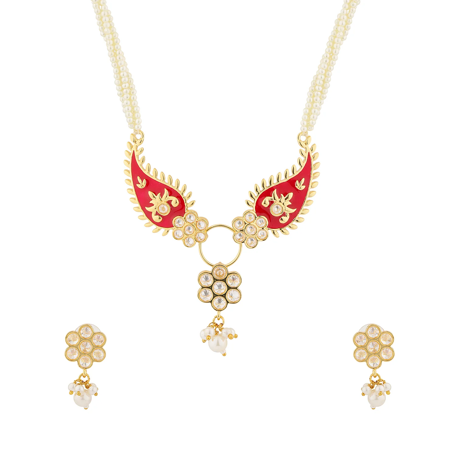 Gota Patti Phoolmoti Haar Necklace  Set - Image 5