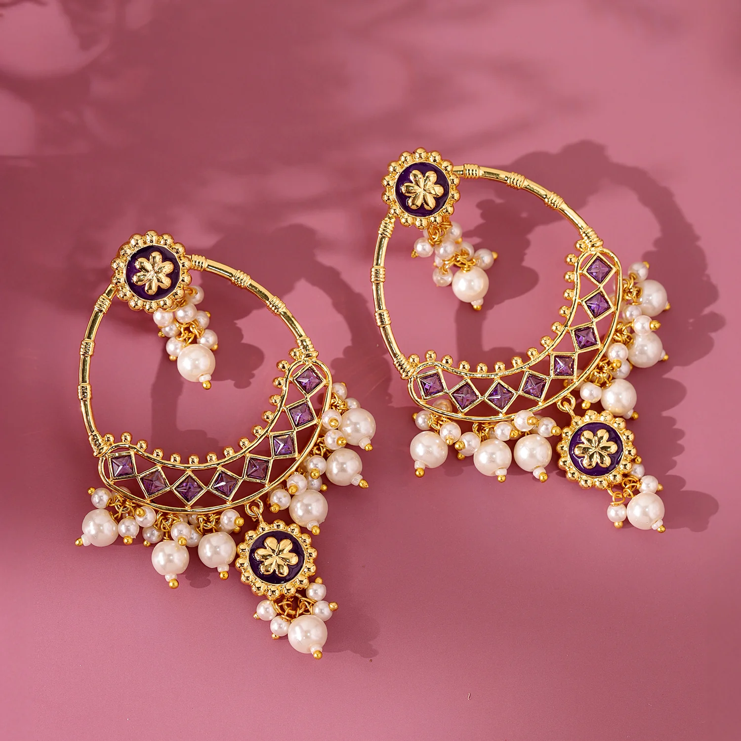 Gota Patti Shahi Meena Chandbali Earrings - Image 2