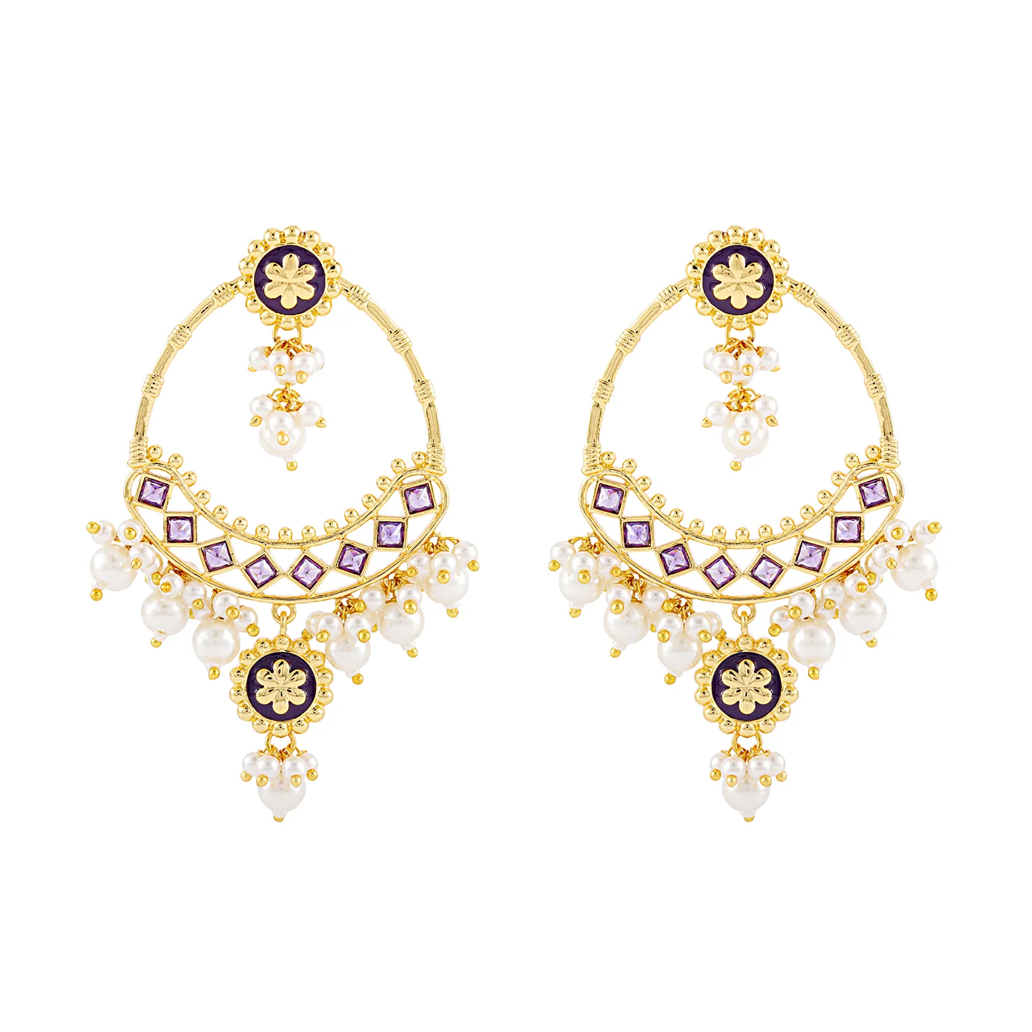 Gota Patti Shahi Meena Chandbali Earrings - Image 5