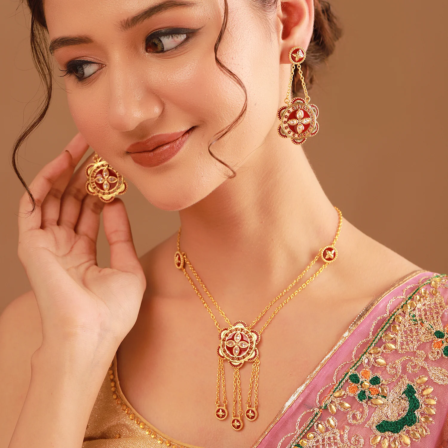 Gota Patti Surkhphool Necklace Set