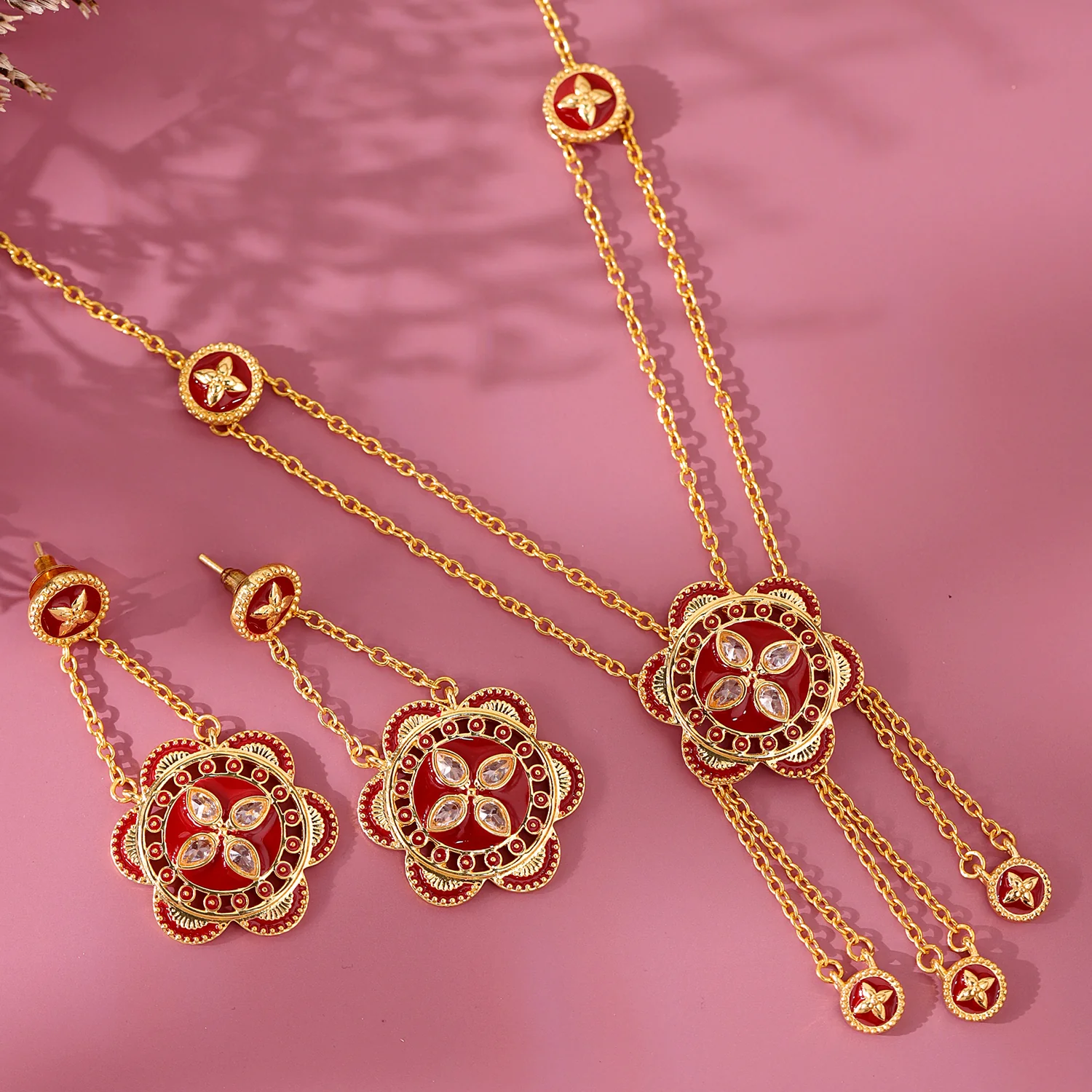 Gota Patti Surkhphool Necklace Set - Image 2