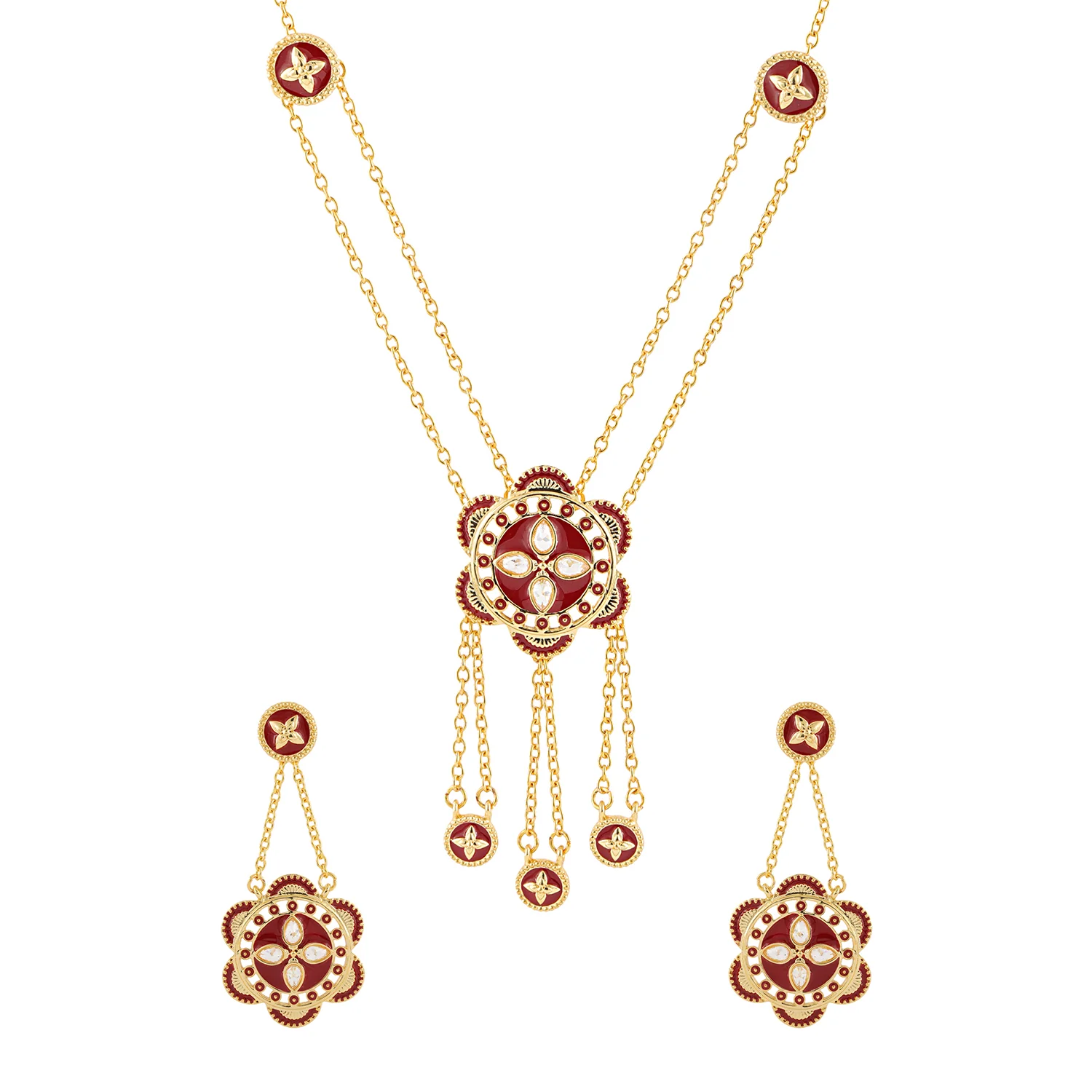 Gota Patti Surkhphool Necklace Set - Image 4