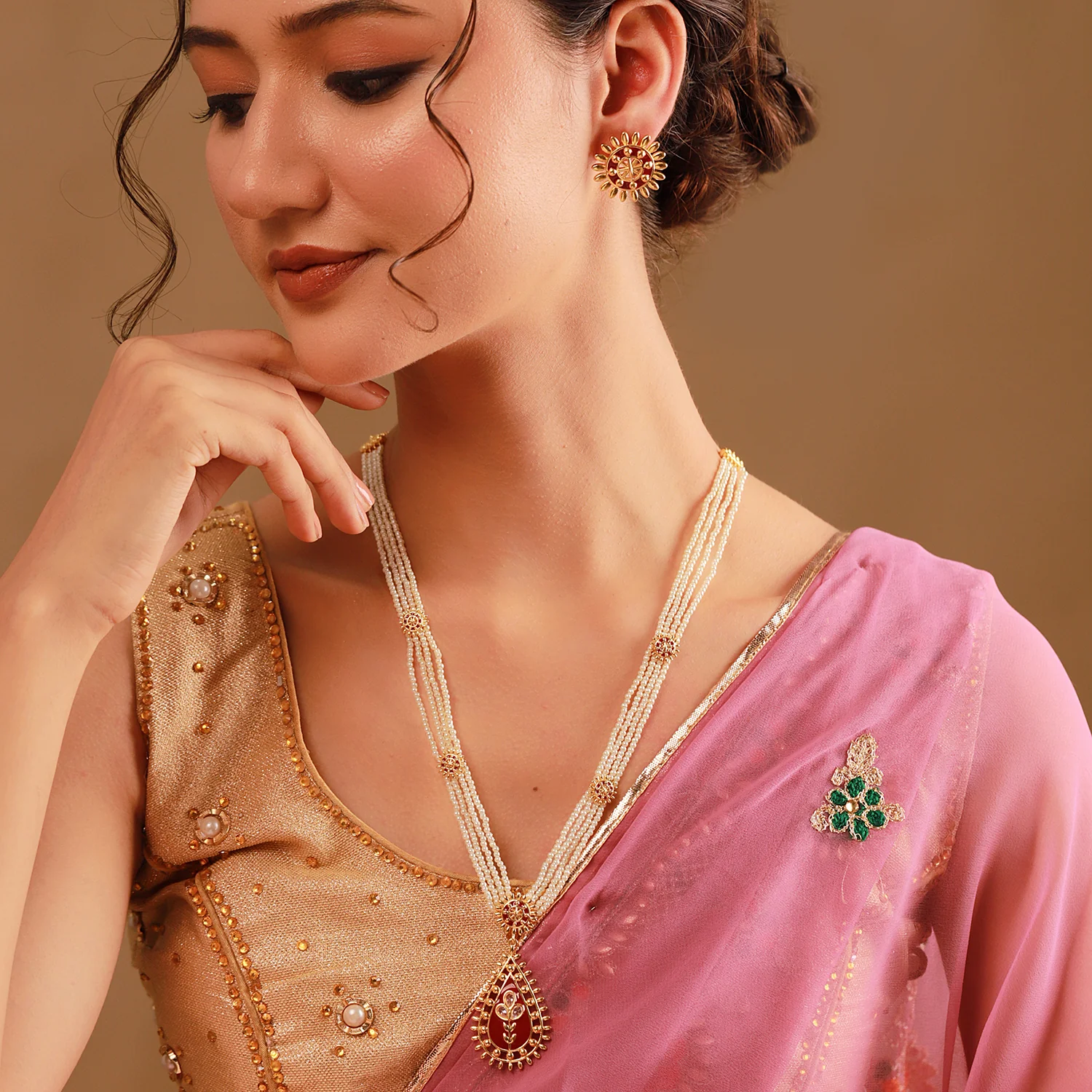 Gota Patti Surya Moti Haar Necklace Set - Image 3