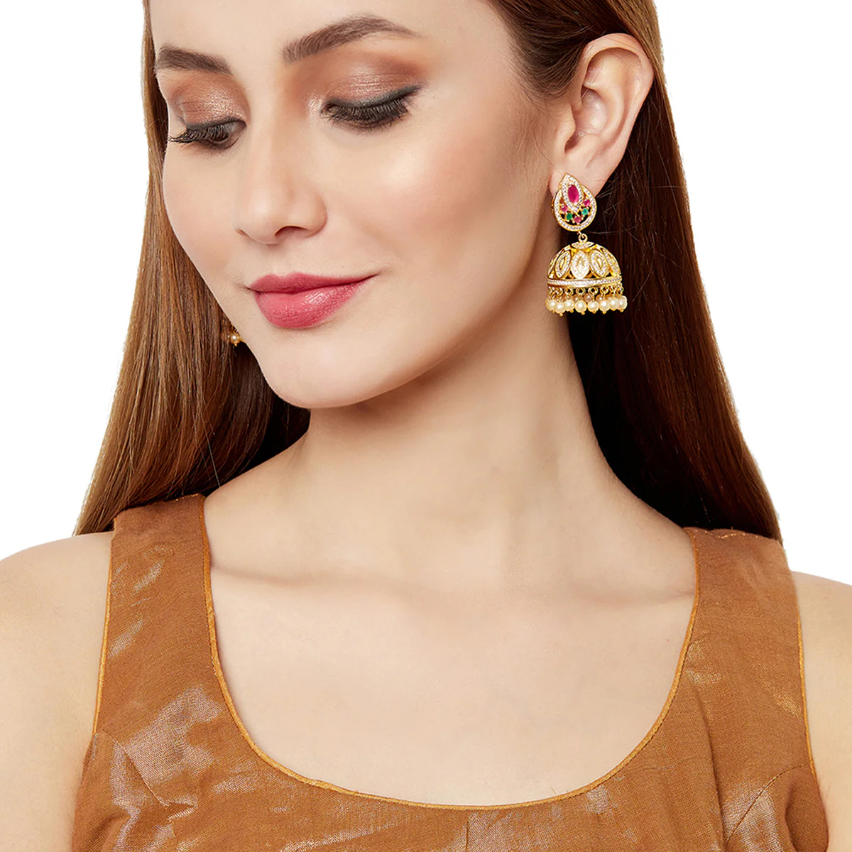 Graceful Gold Plated Jhumki Earrings - Image 2