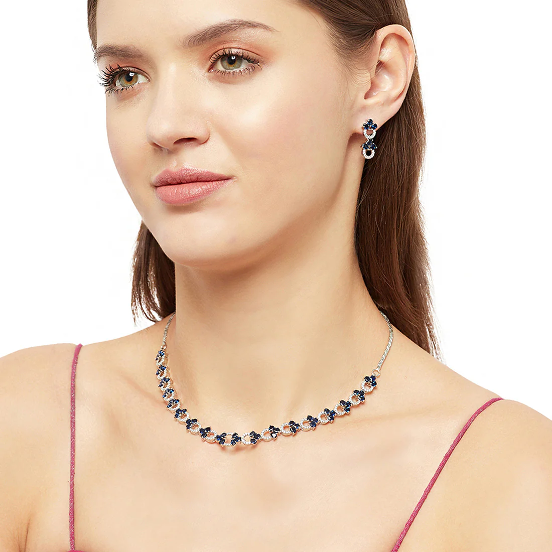 Graceful Sparkling Elegance Necklace Set with Blue and White CZ - Image 2