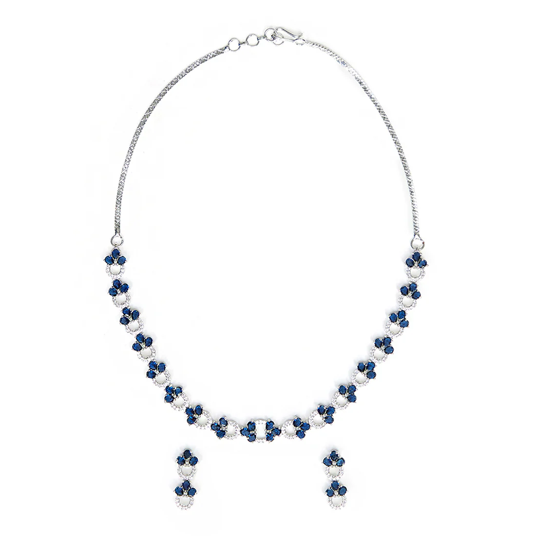 Graceful Sparkling Elegance Necklace Set with Blue and White CZ - Image 3