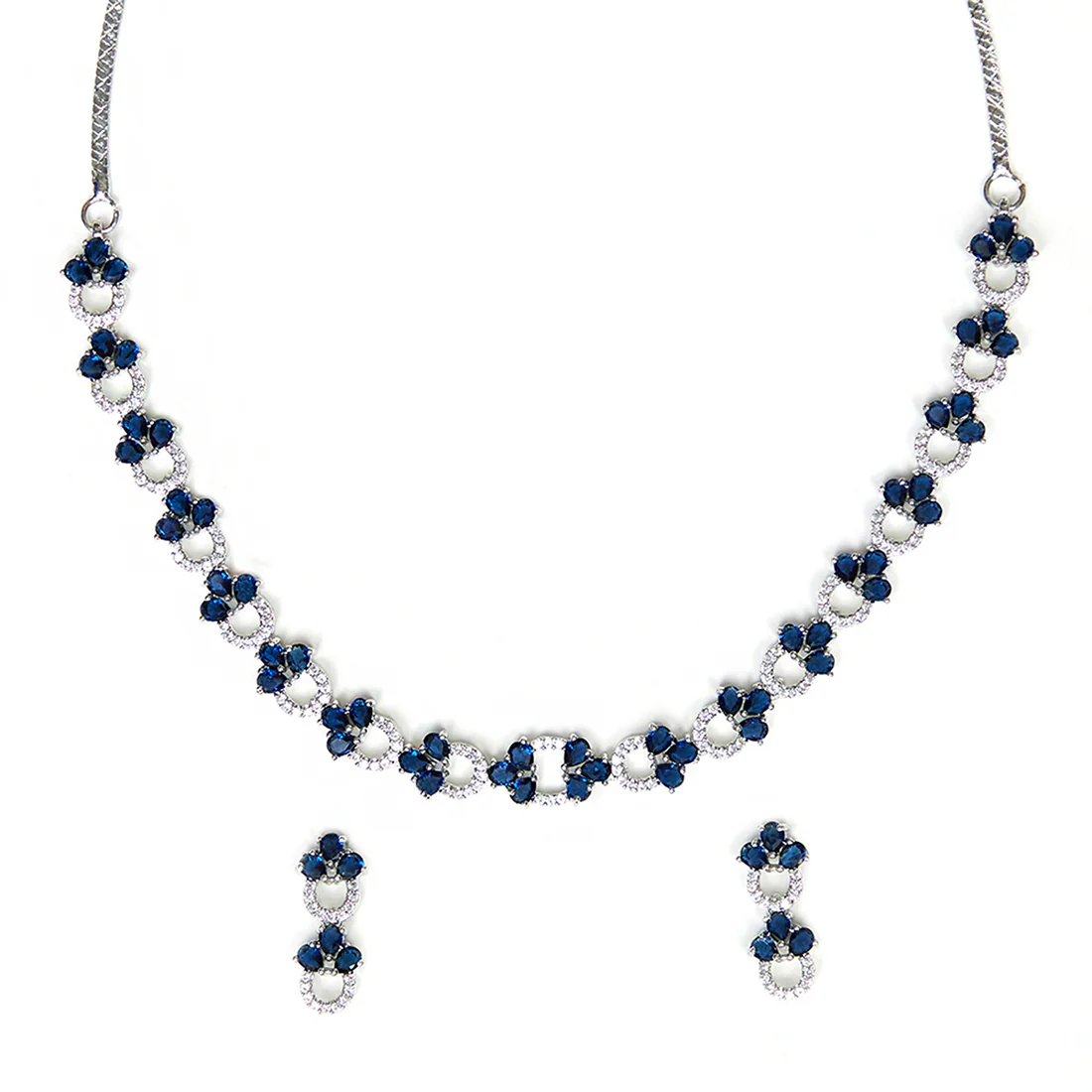 Graceful Sparkling Elegance Necklace Set with Blue and White CZ - Image 4