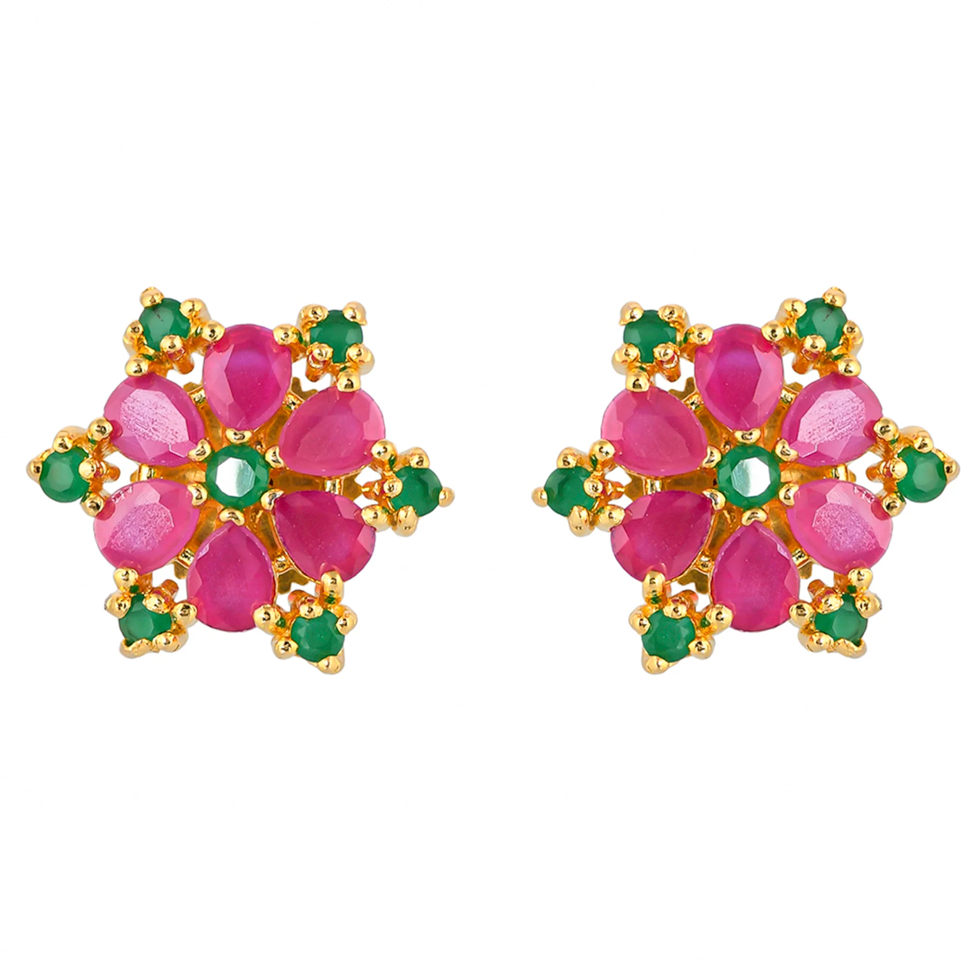 Green and Light Pink CZ Stud Earrings - Image 3