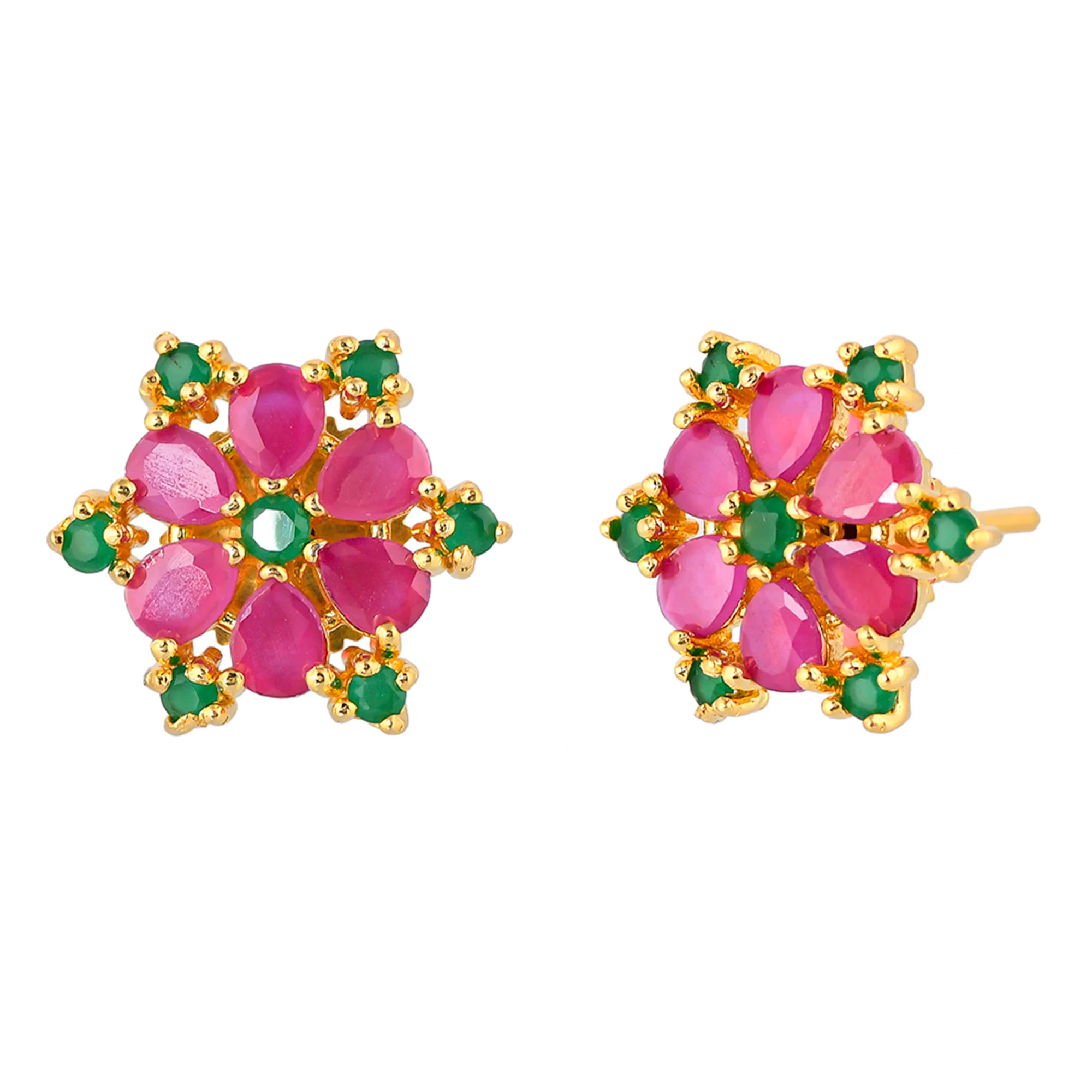 Green and Light Pink CZ Stud Earrings - Image 4