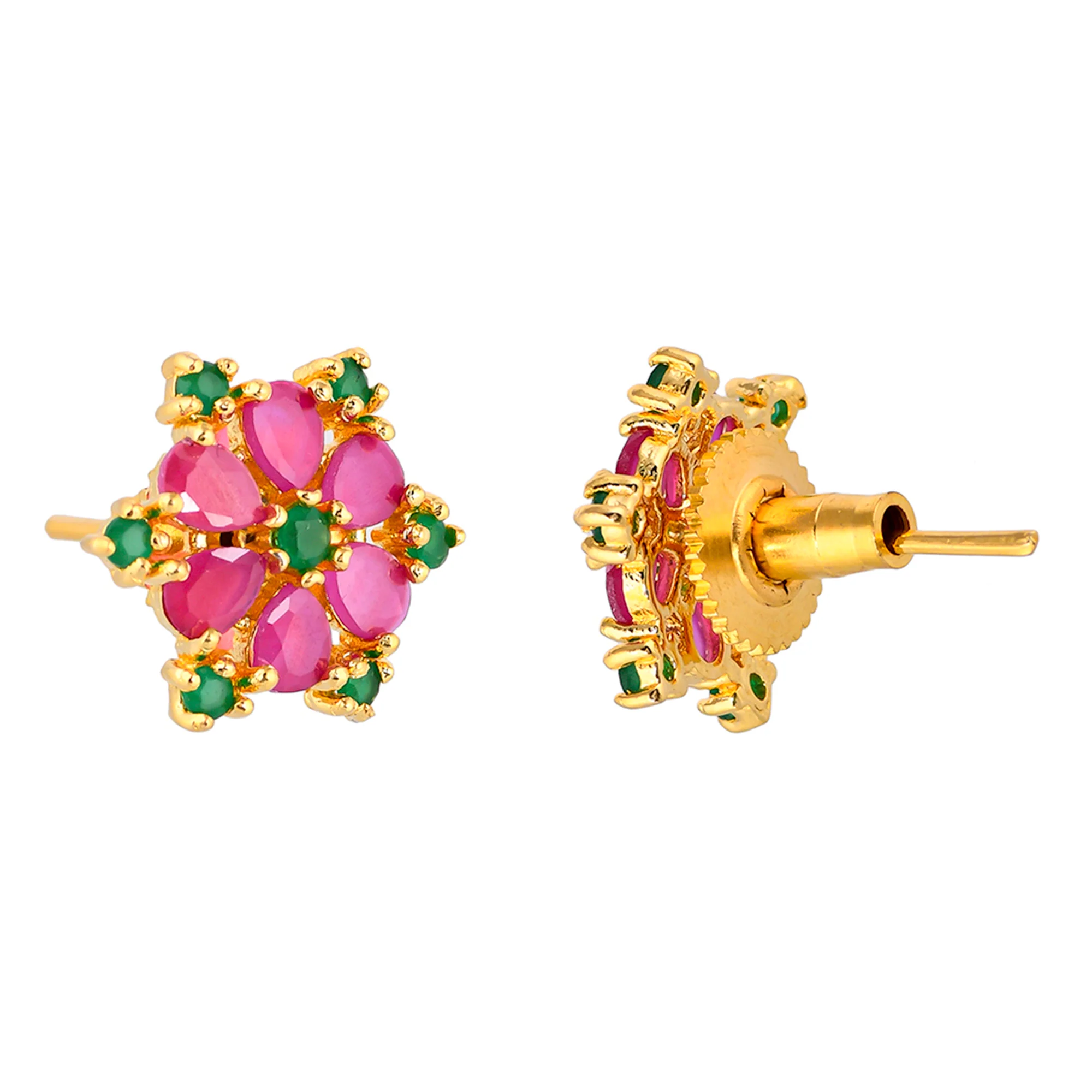 Green and Light Pink CZ Stud Earrings - Image 5