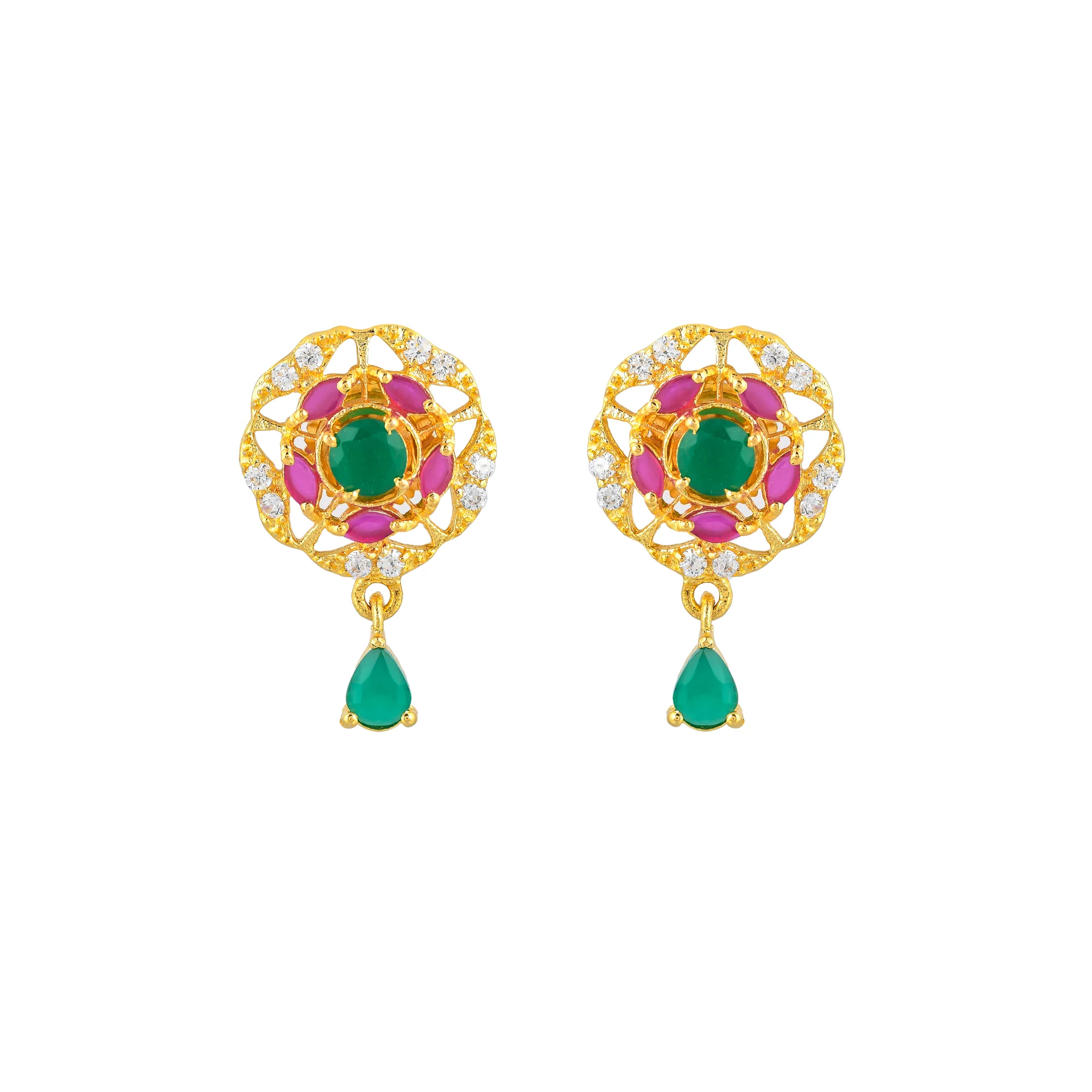 Green and Pink Cubic Zirconia Stud Earrings - Image 3