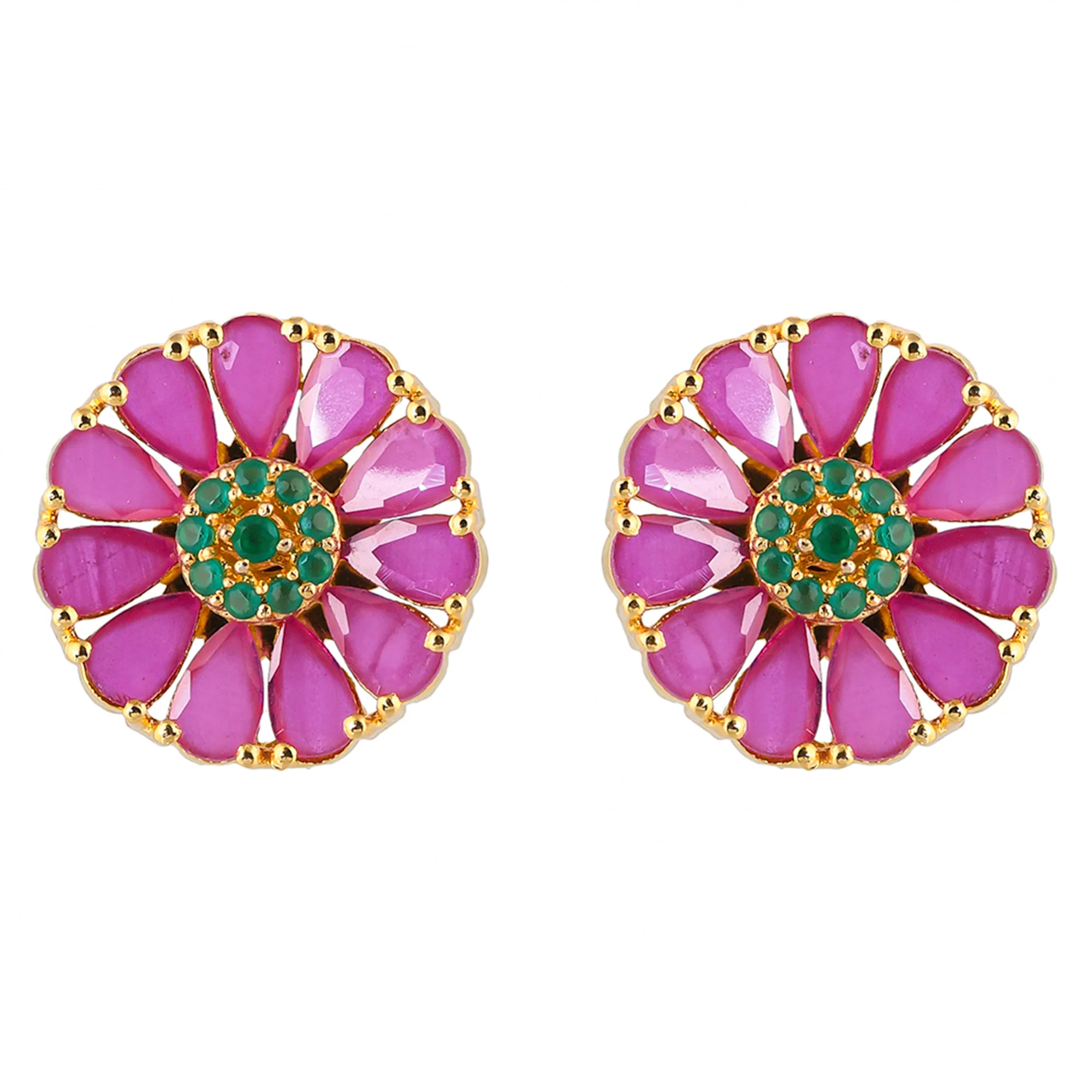 Green and Pink CZ Gems Stud Earrings - Image 3
