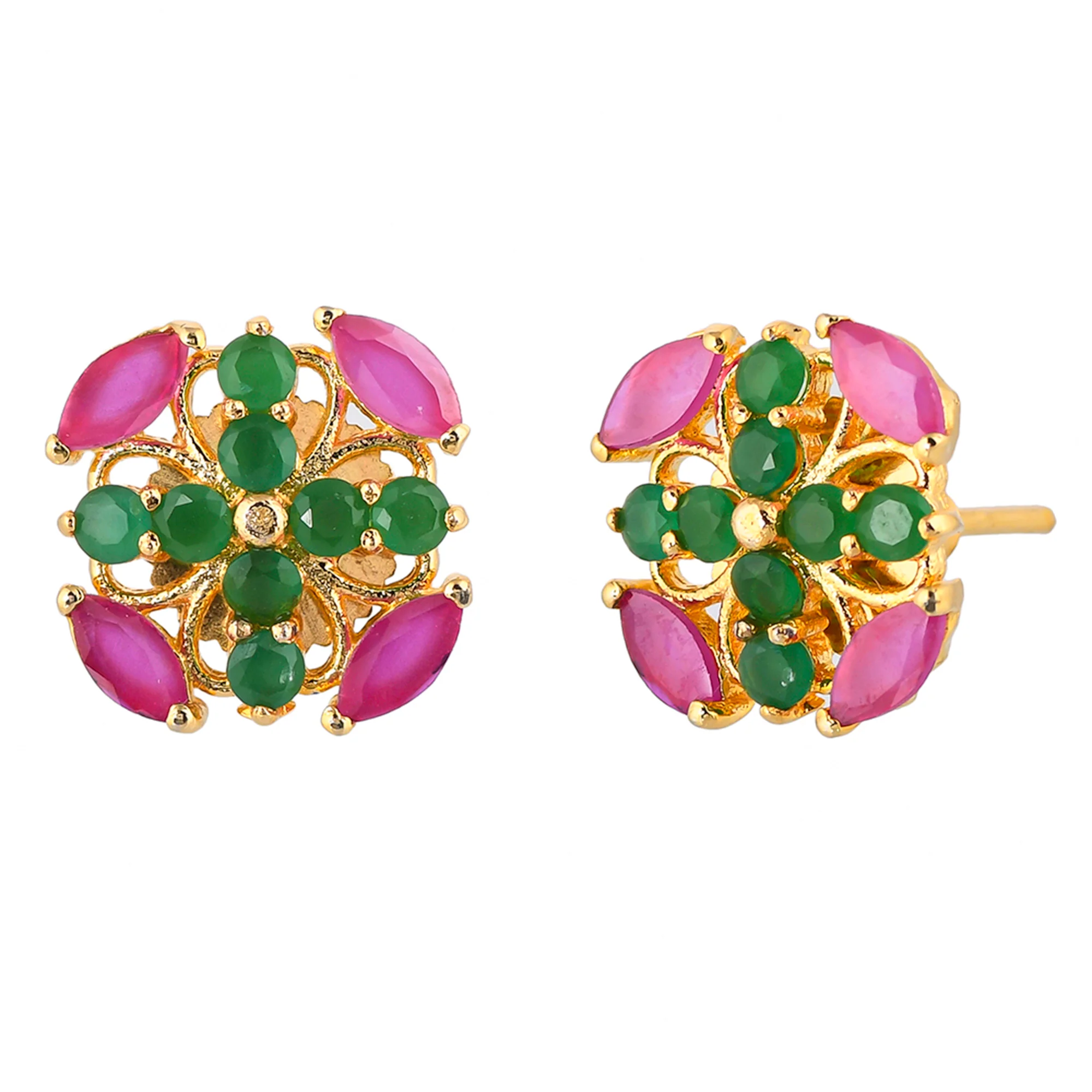 Green and Pink CZ Gemstones Stud Earrings - Image 4