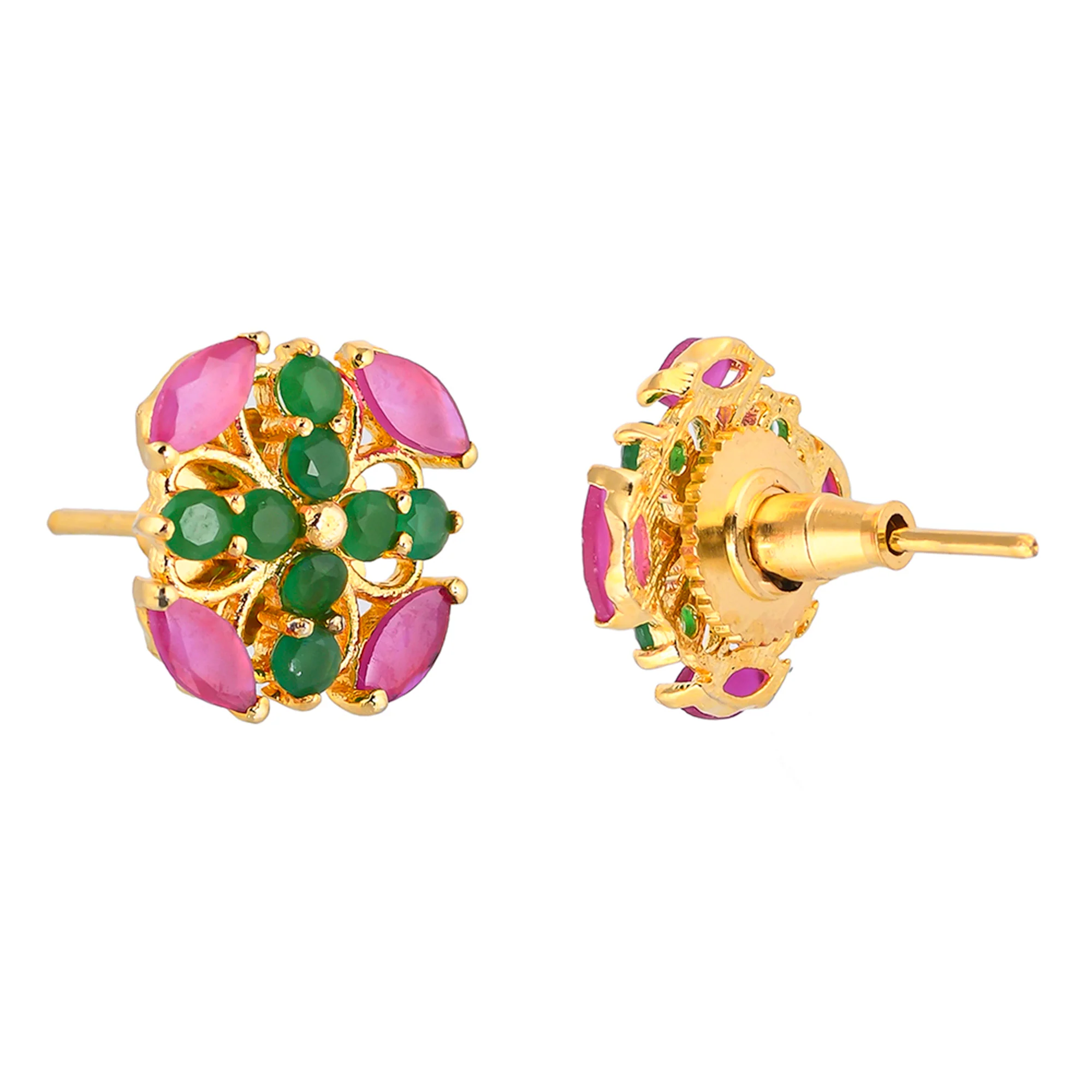 Green and Pink CZ Gemstones Stud Earrings - Image 5