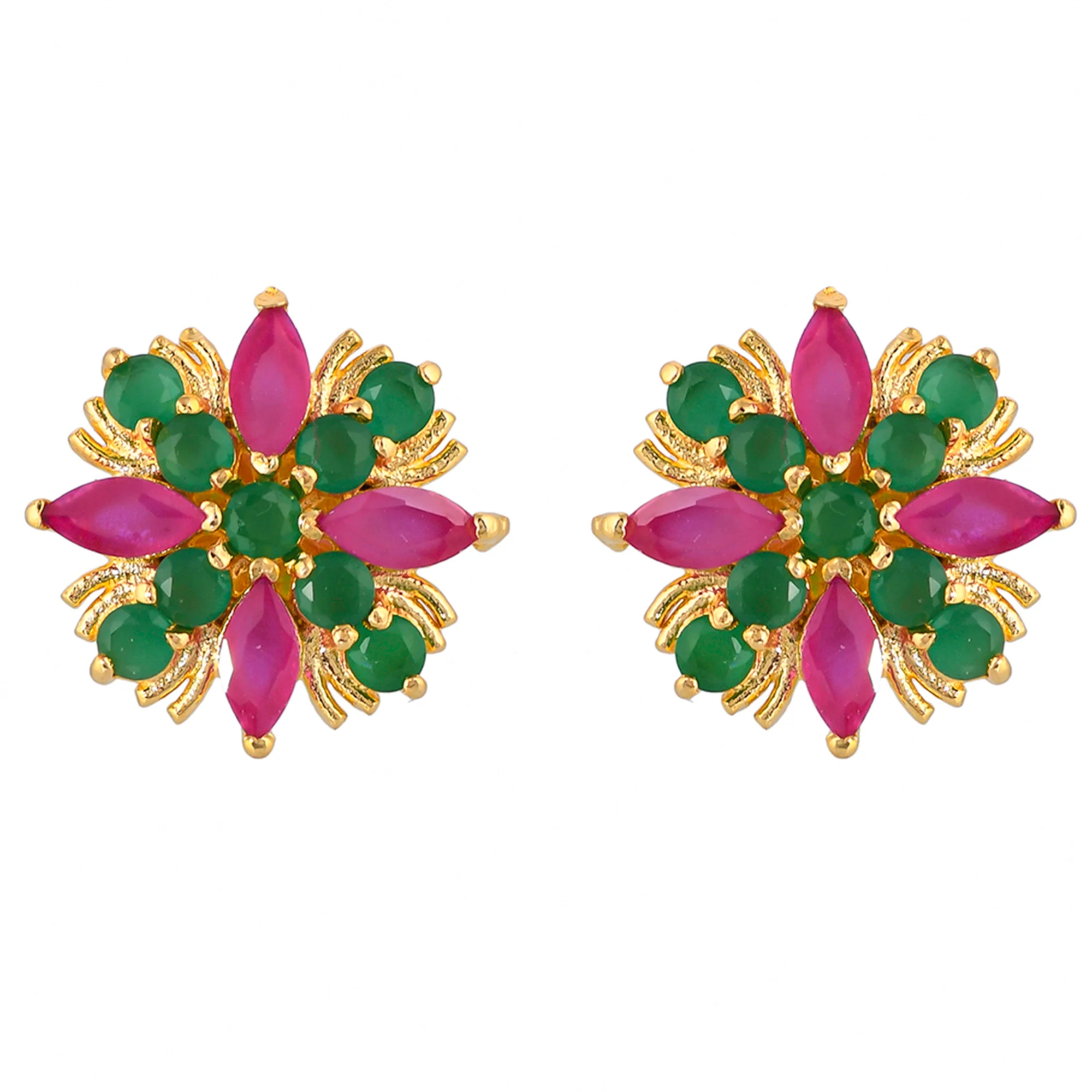 Green and Pink CZ Gemstones Tiny Stud Earrings - Image 3