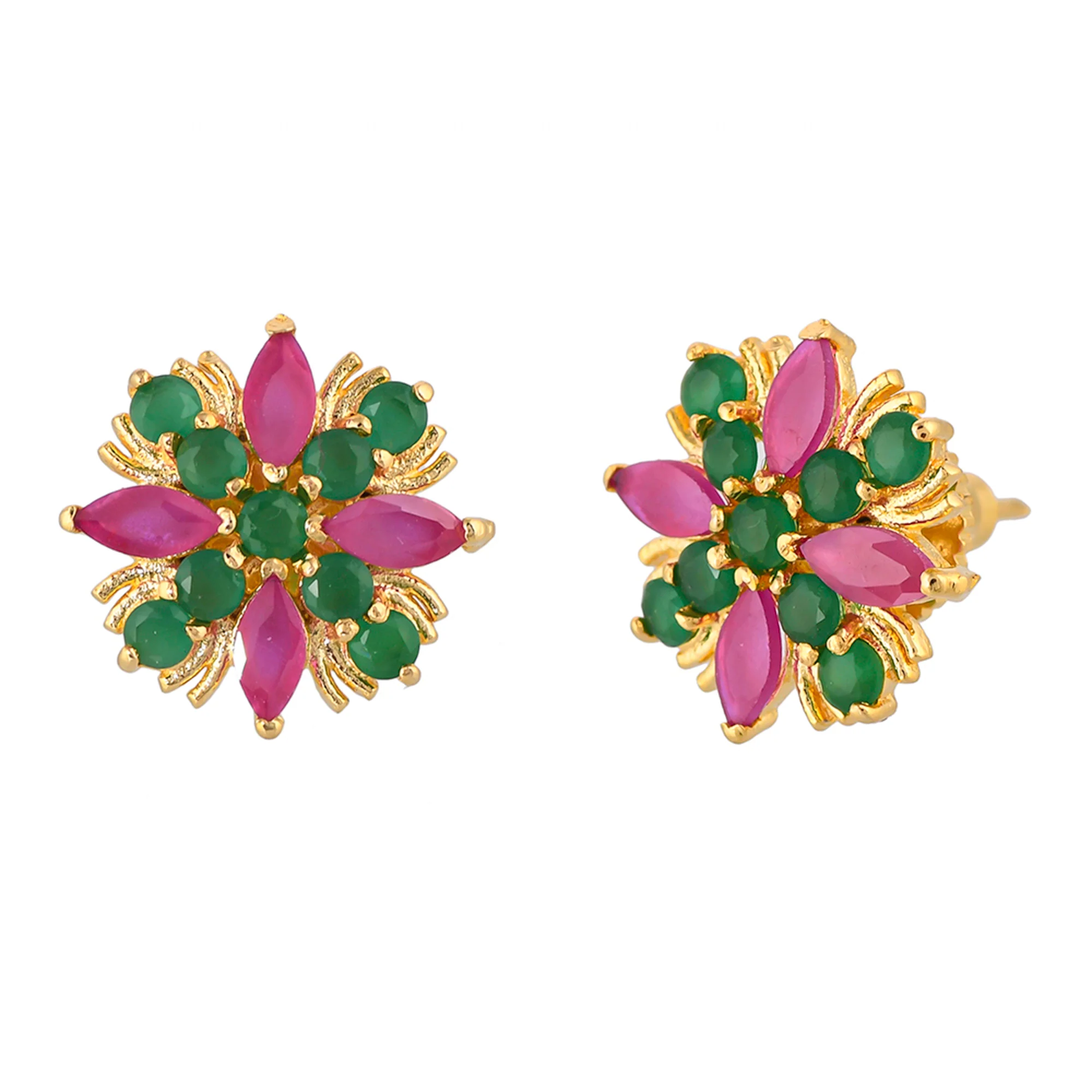 Green and Pink CZ Gemstones Tiny Stud Earrings - Image 4