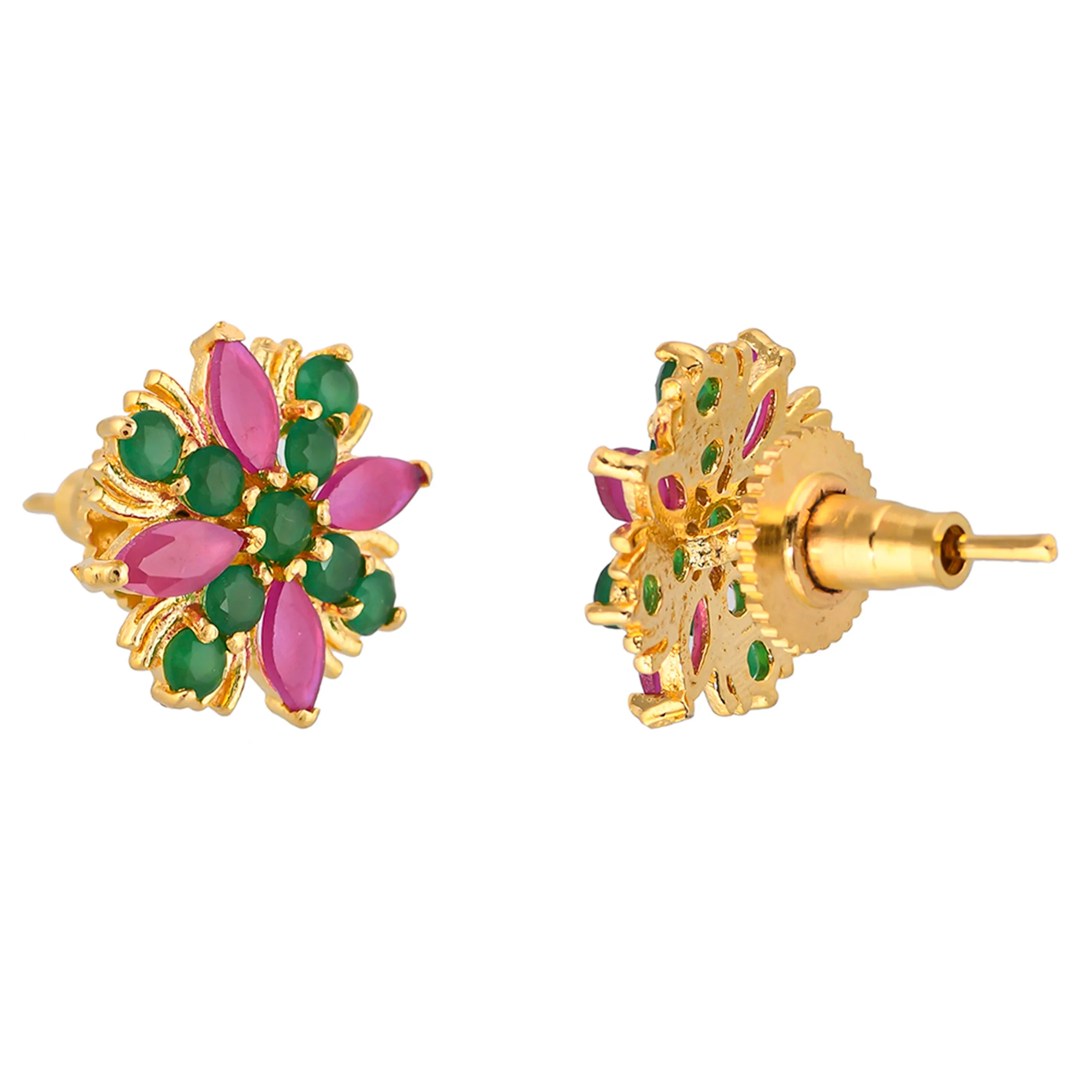 Green and Pink CZ Gemstones Tiny Stud Earrings - Image 5