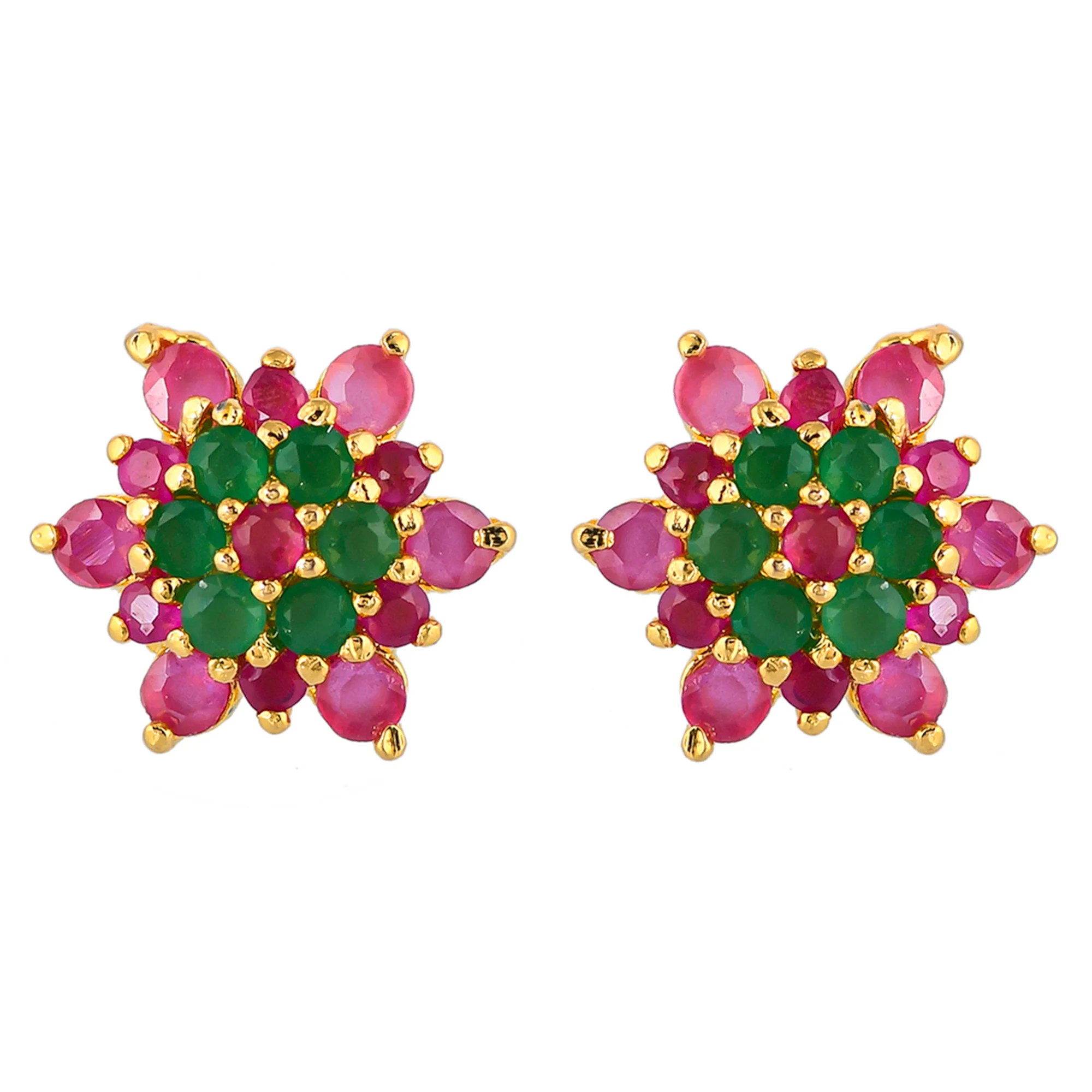 Green and Pink Round Cut CZ Stud Earrings - Image 3