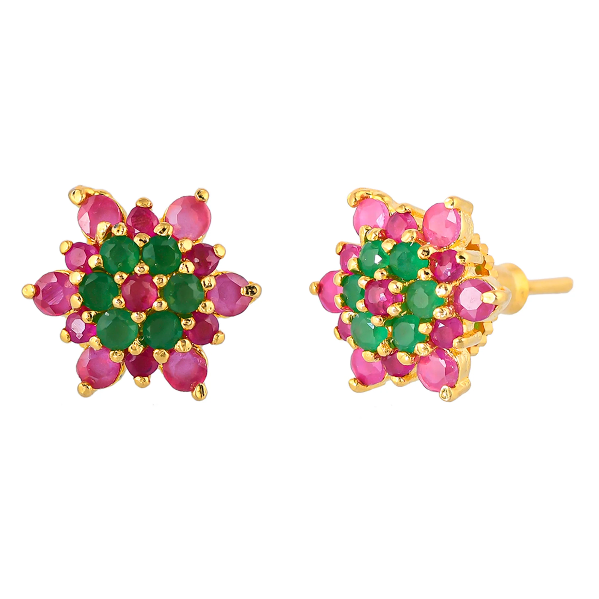 Green and Pink Round Cut CZ Stud Earrings - Image 4