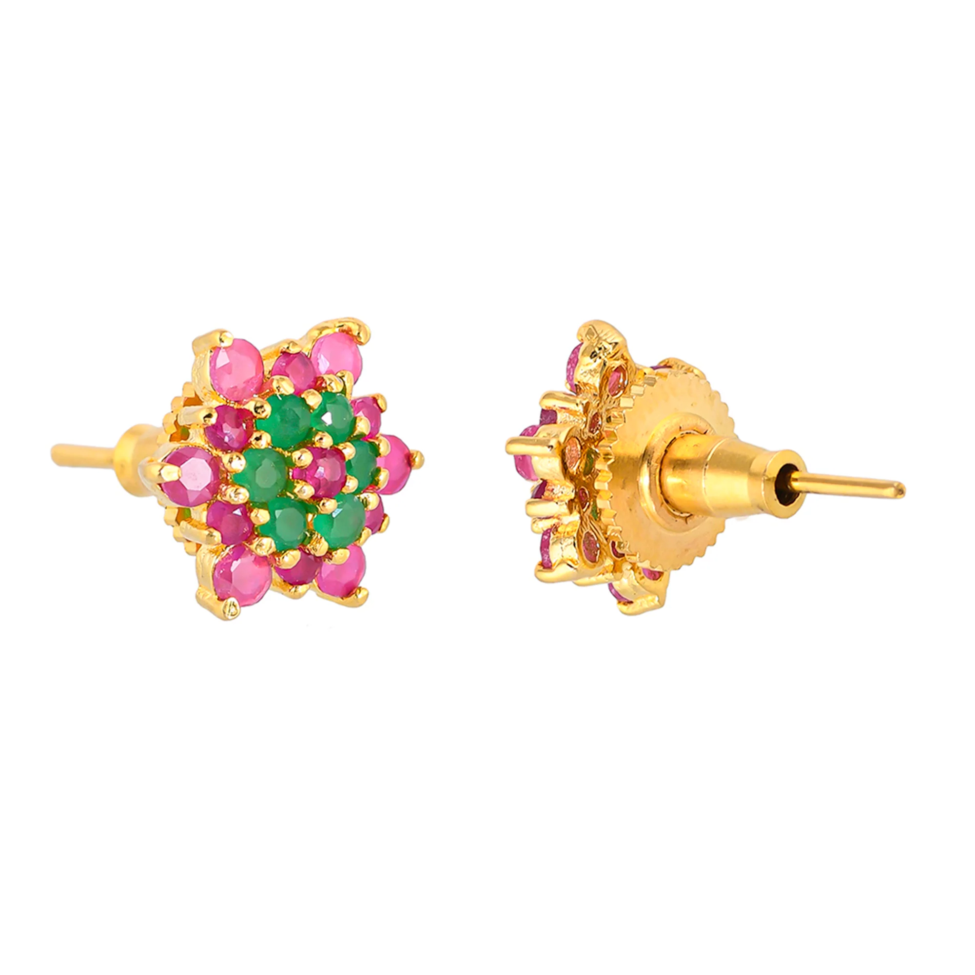 Green and Pink Round Cut CZ Stud Earrings - Image 5