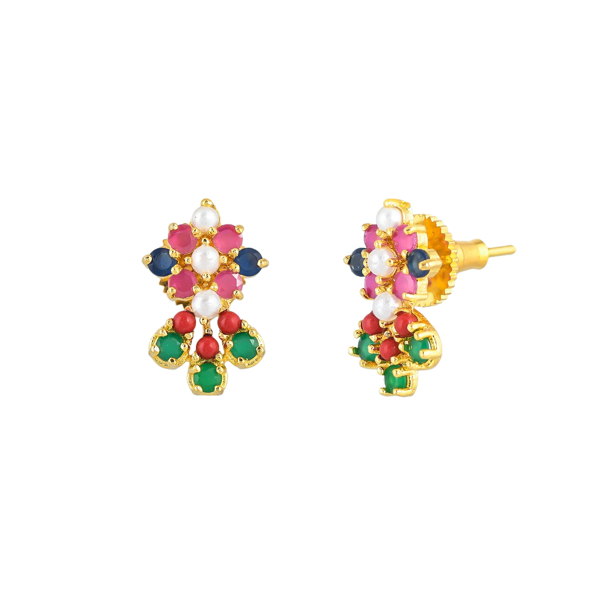 Green and Pink Teardrop Cut CZ Stud Earrings - Image 4