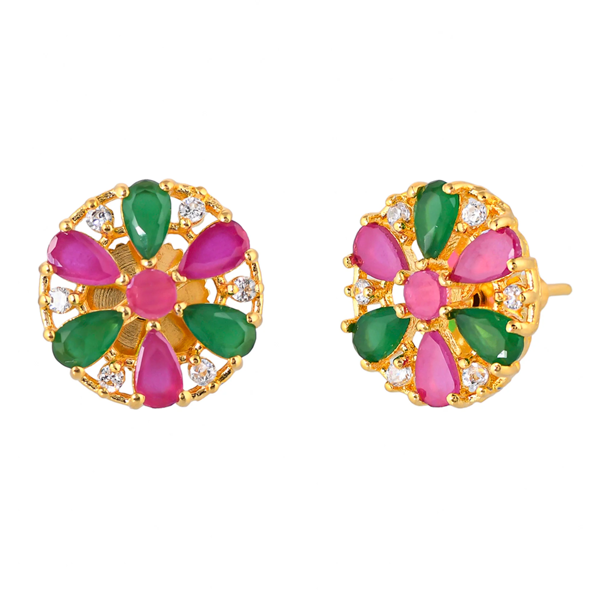 Green and Pink Teardrop Cut CZ Stud Earrings - Image 4