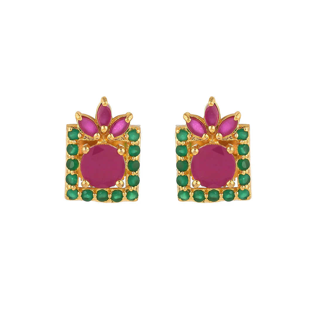 Green And Pink Zirconia Stud Earrings - Image 3